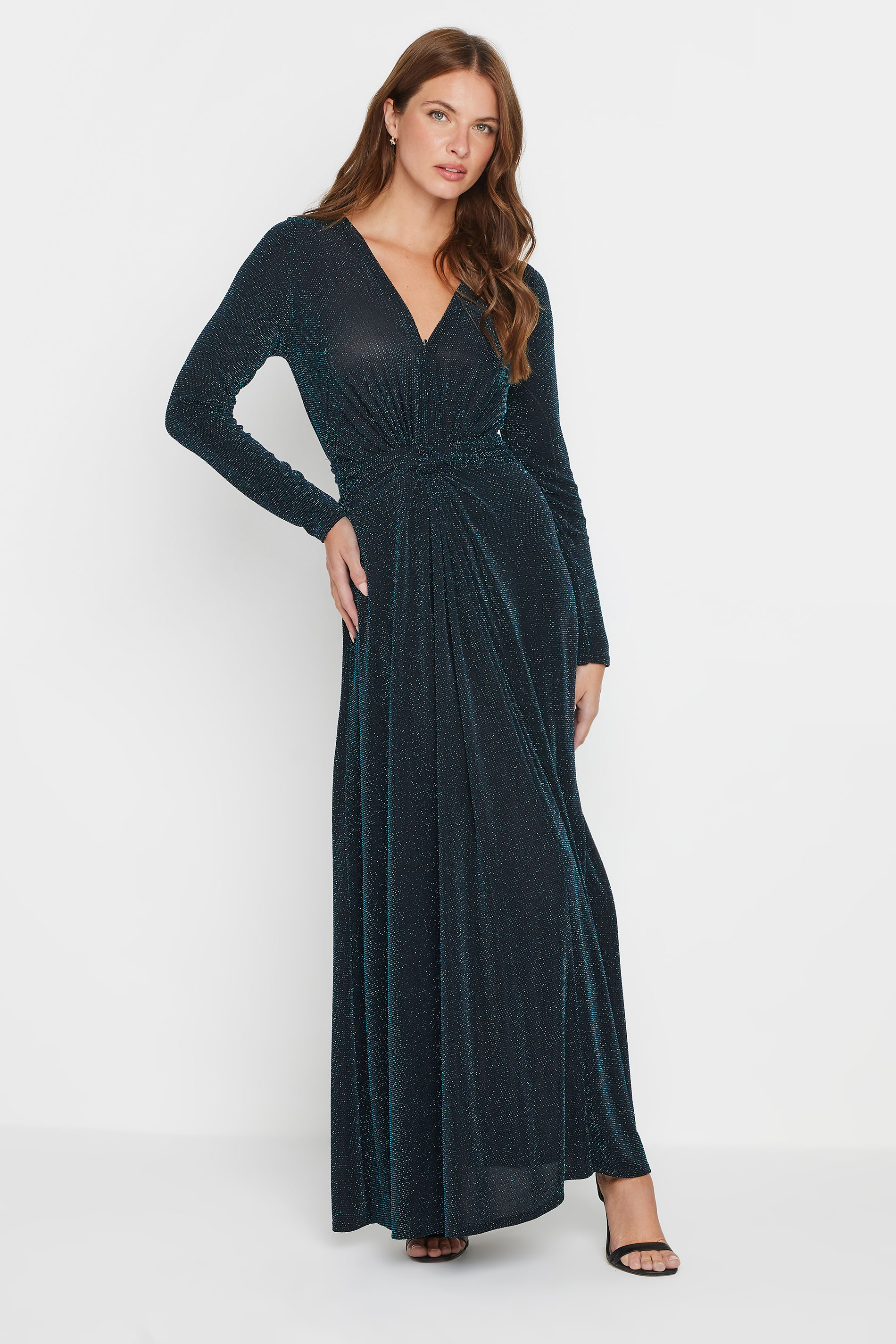M&Co Black & Teal Knot Front Metallic Maxi Dress | M&Co 1