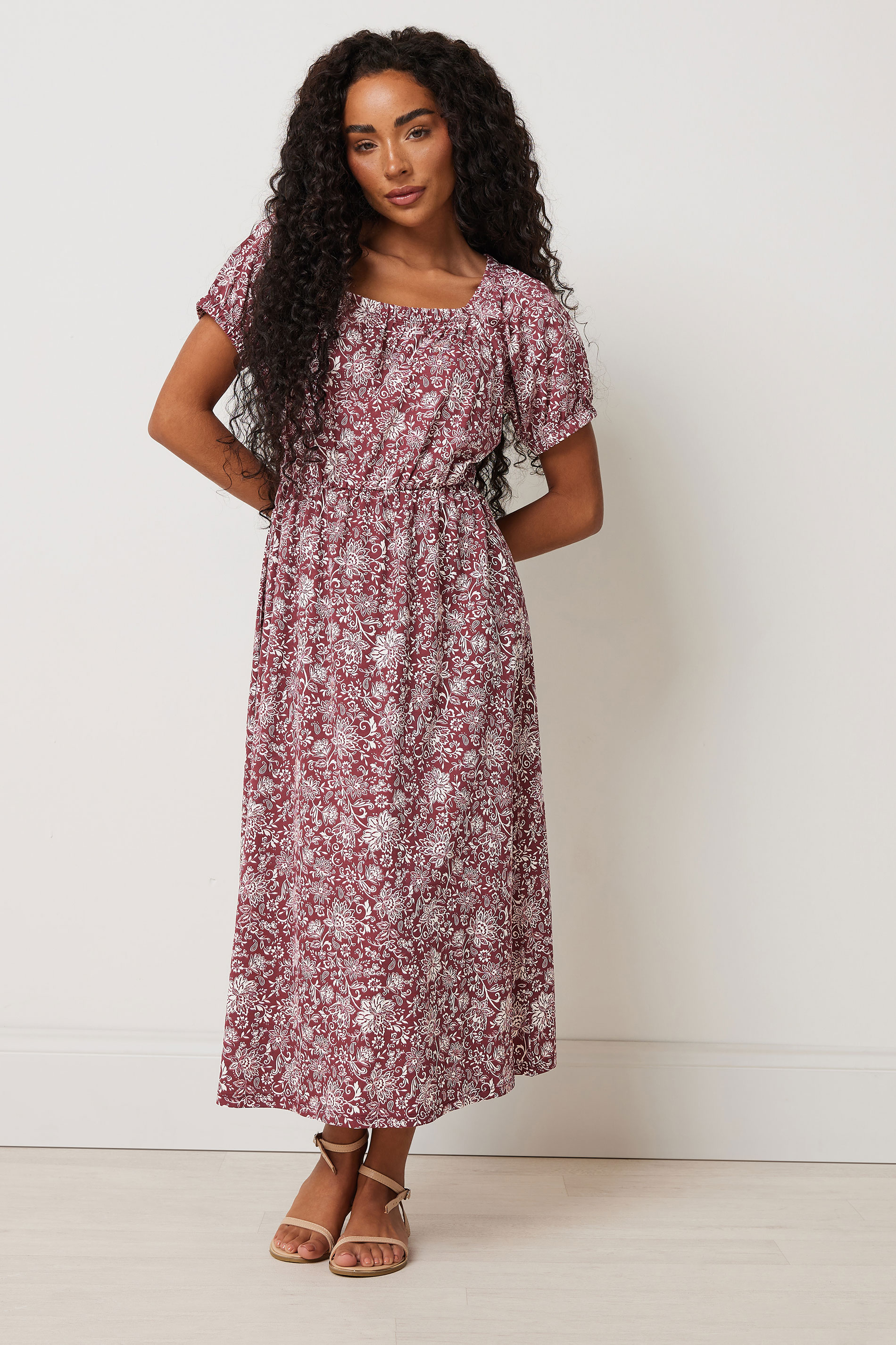 Women's Red M&Co Petites M&Co Petite Floral Print Midi Dress Size 8