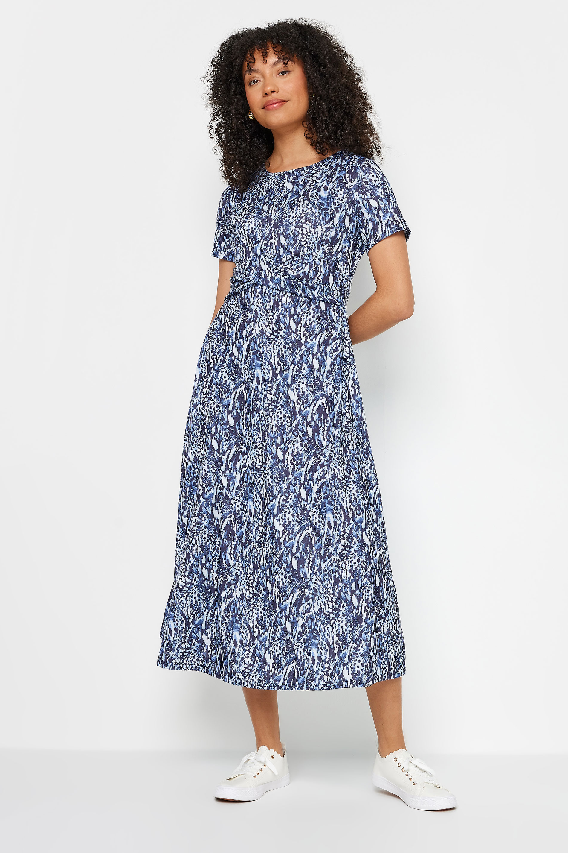 M&Co Navy Blue & White Abstract Print Short Sleeve Midi Dress | M&Co 2