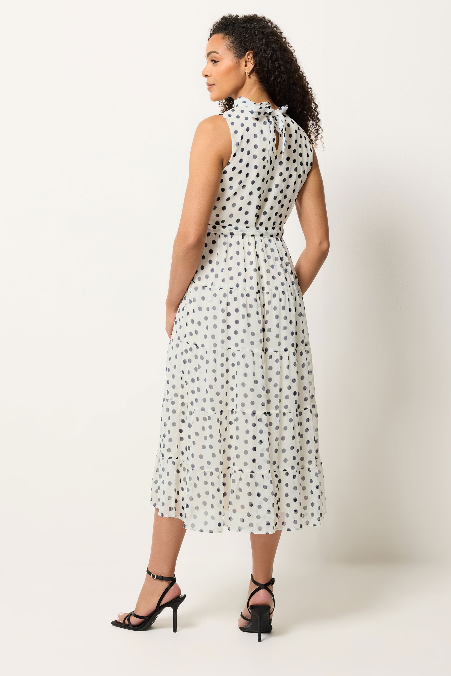 M&Co White Spot Print Tiered Chiffon Midi Dress | M&Co 4