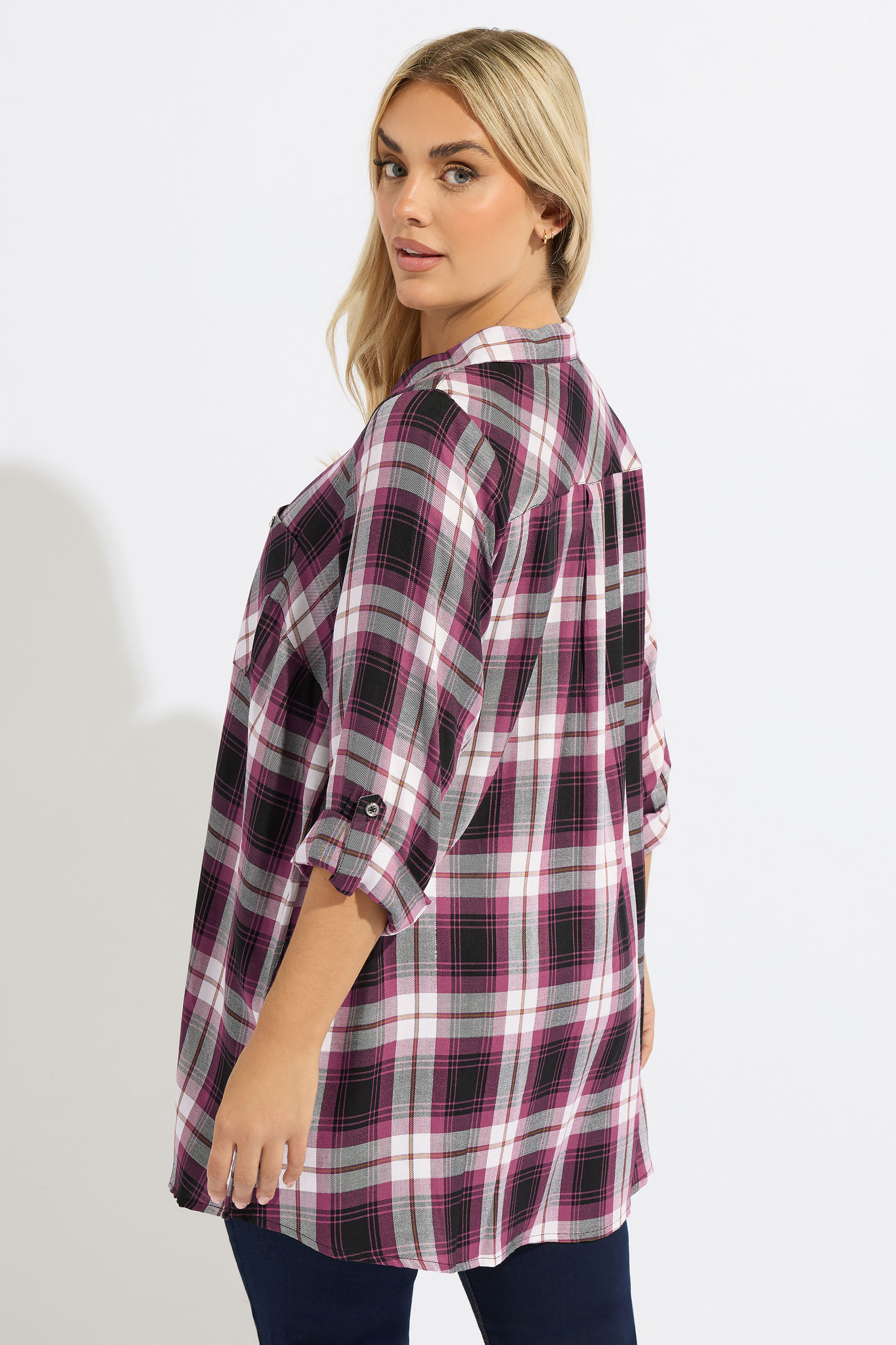 YOURS Plus Size Black & Pink Check Overhead Shirt | Yours Clothing 2