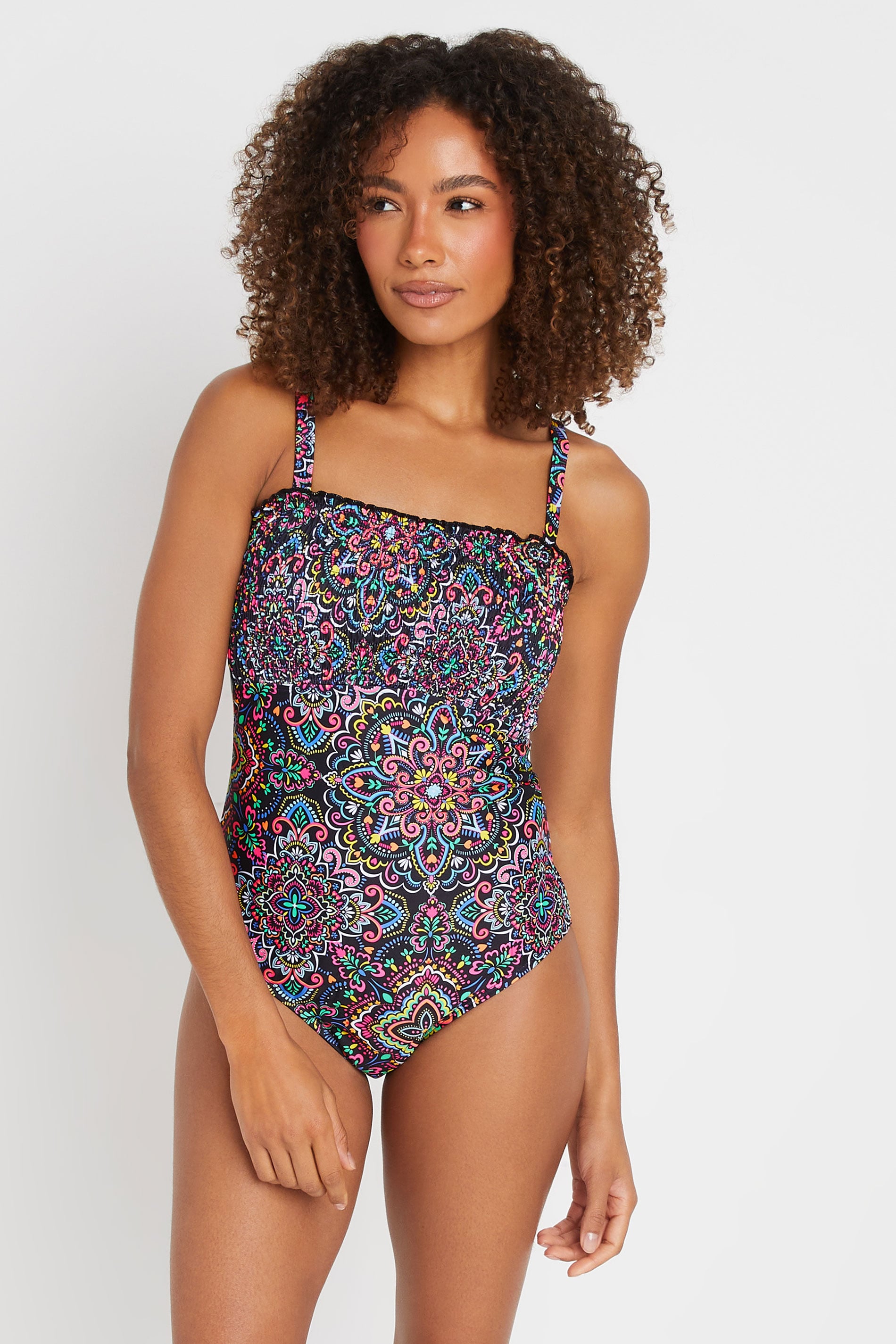 M&Co Black Tile Print Shirred Swimsuit | M&Co 1