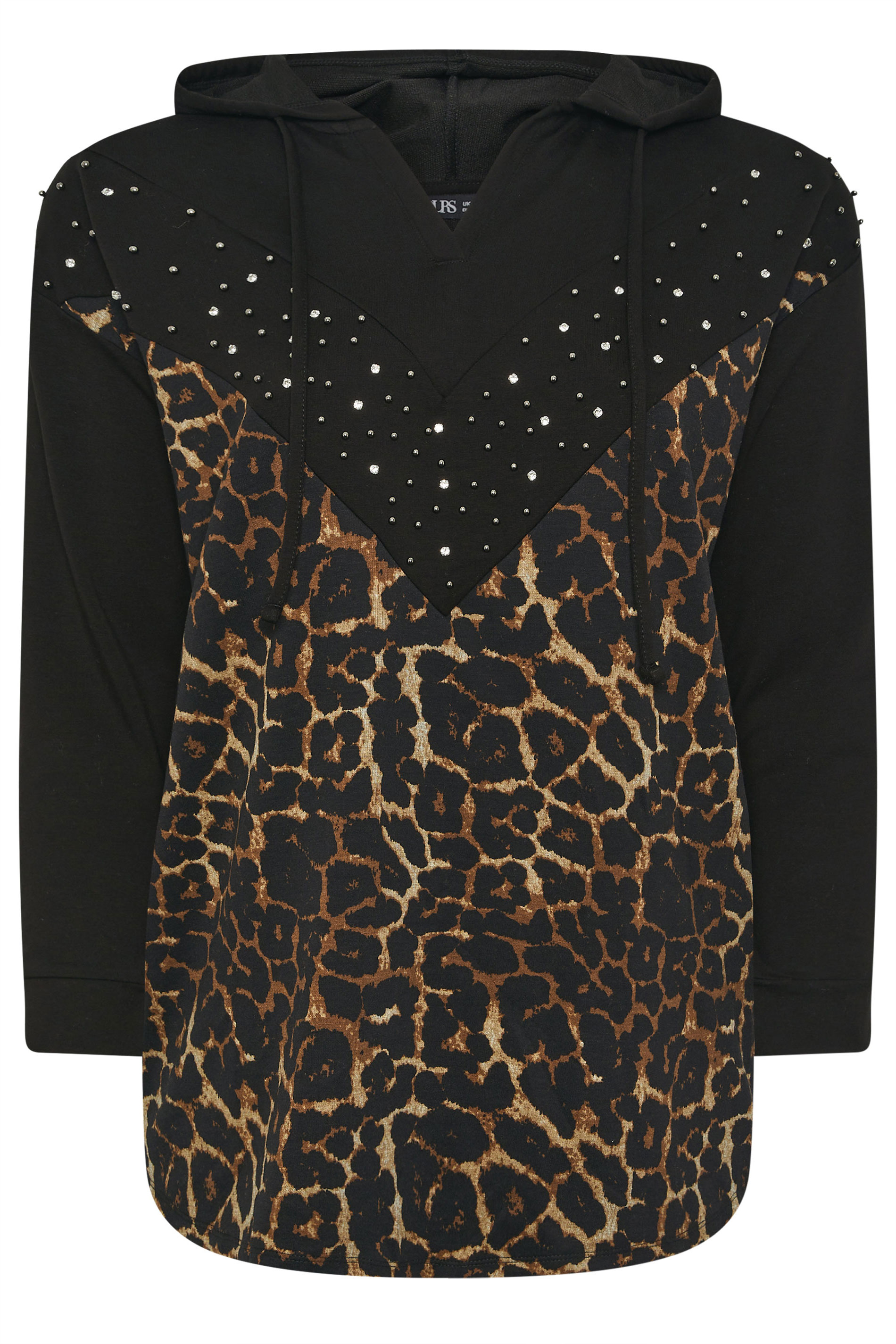 YOURS Plus Size Grey Black Leopard Print Stud Hoodie | Yours Clothing 5
