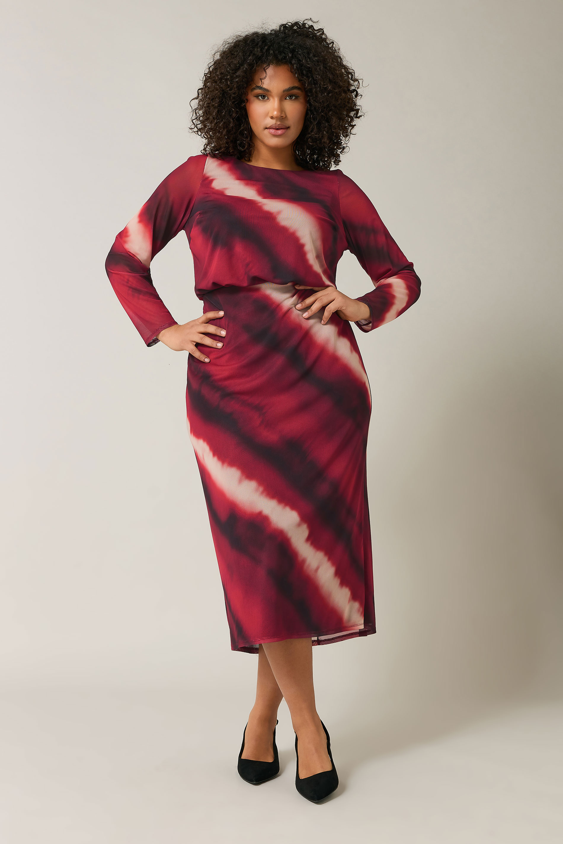 EVANS Plus Size Burgundy Red Abstract Print Mesh Midi Skirt | Evans  1