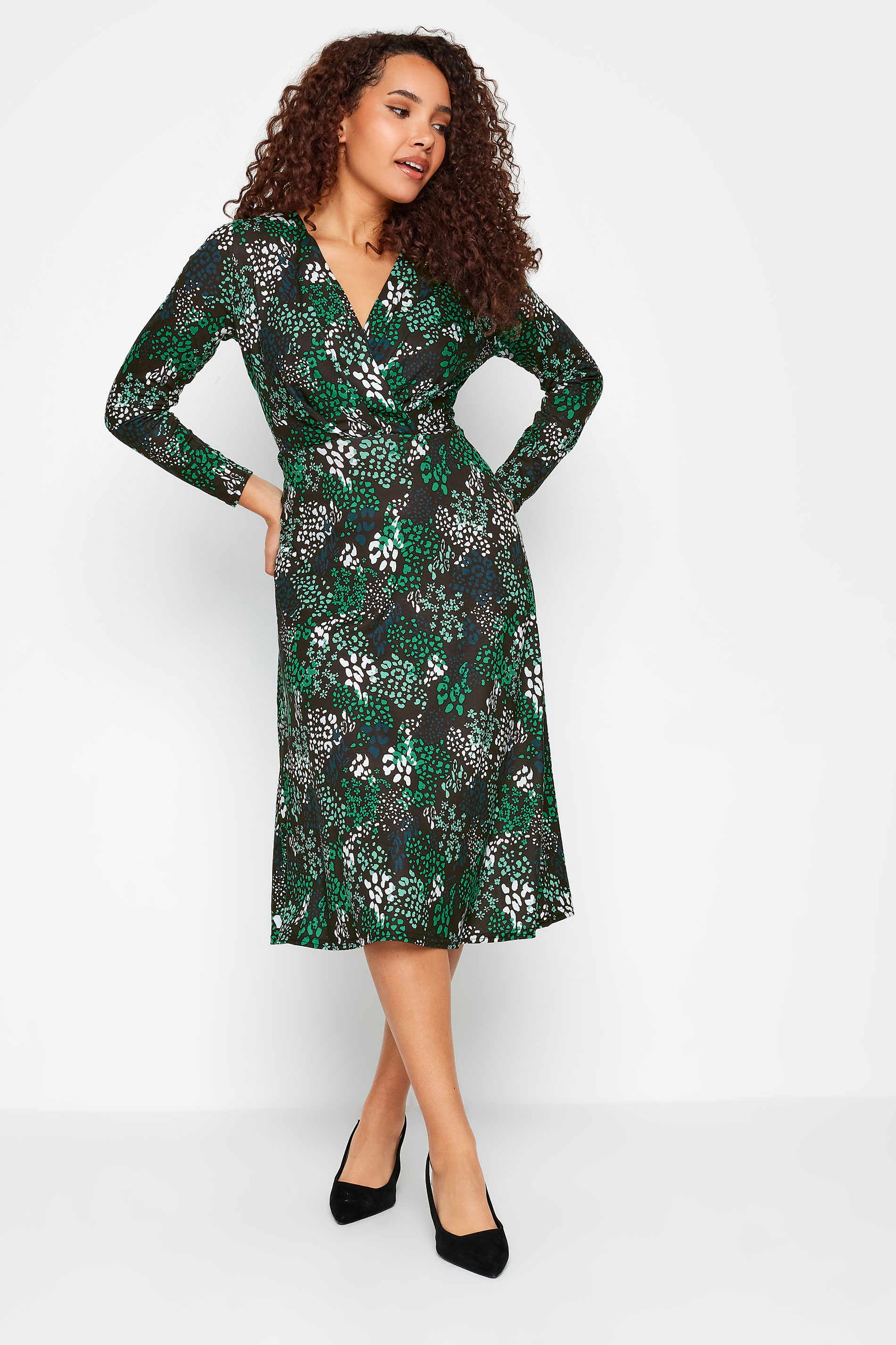 M&Co Black & Green Animal Print Wrap Dress | M&Co 1
