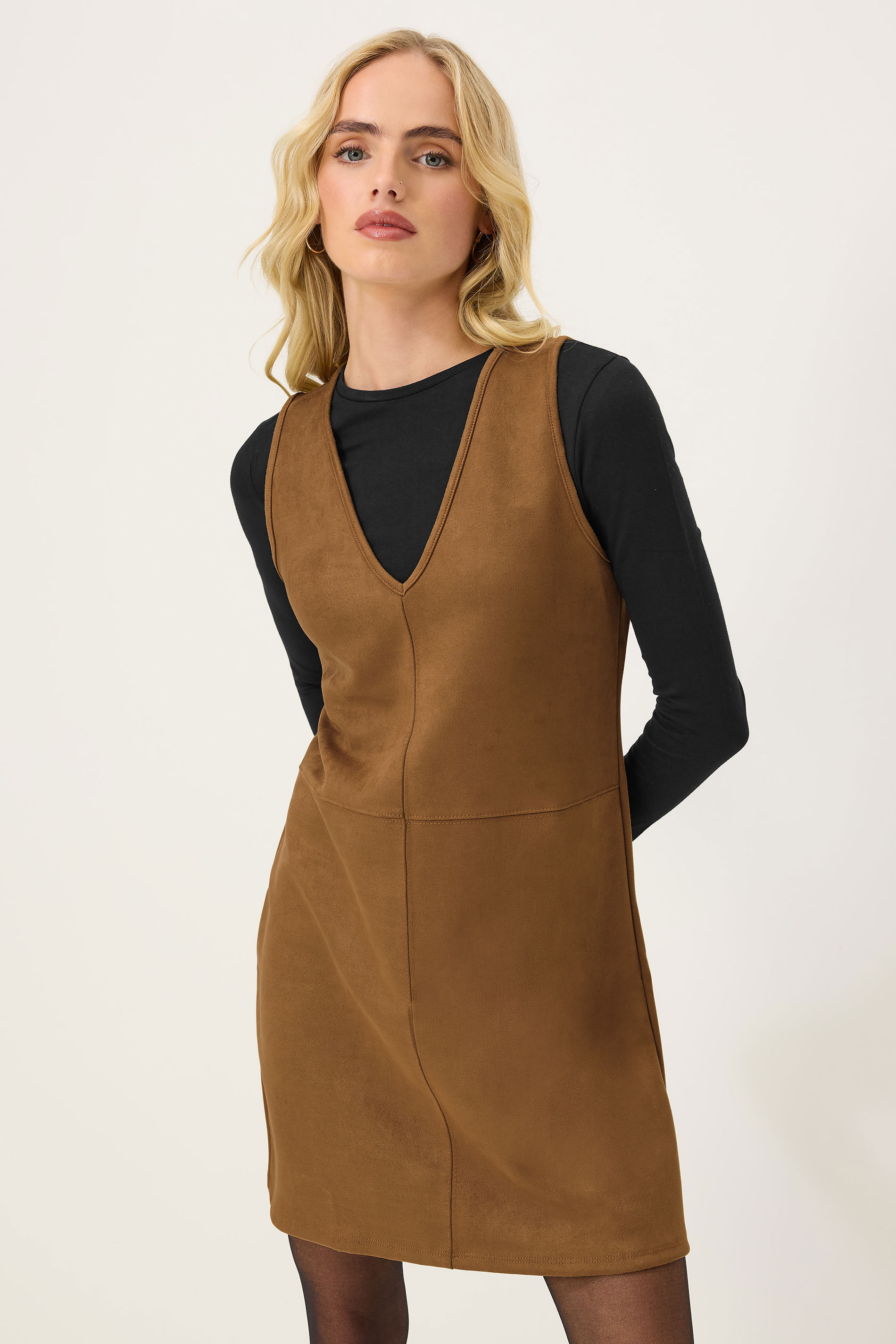 PixieGirl Petite Women's Camel Brown Suedette Mini Dress | PixieGirl 3