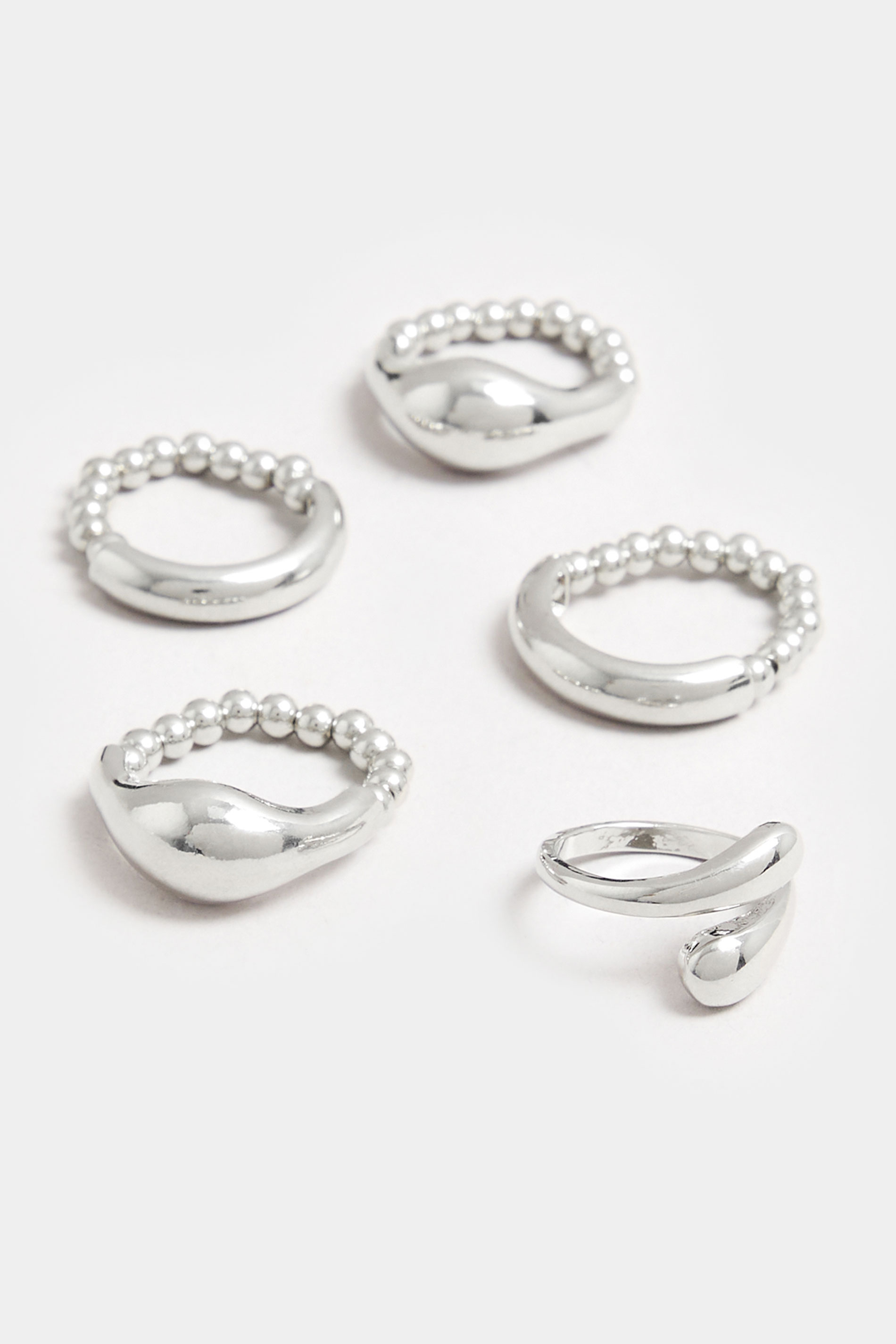 YOURSET 5 PACK Silver Tone Stretch Statement Rings | Yours Clothing 4