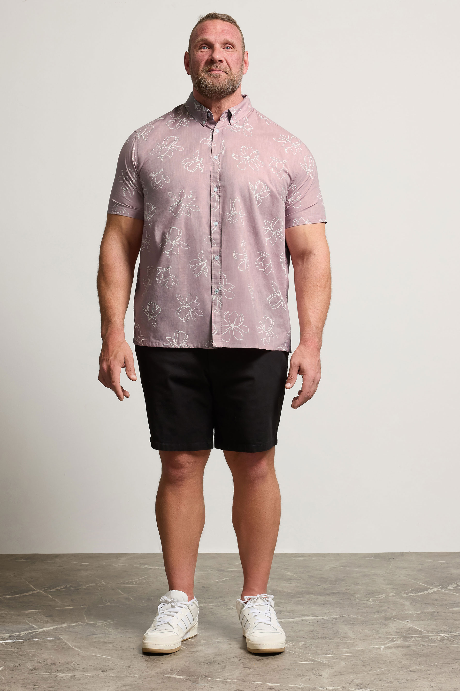 BadRhino Big & Tall Pink Linear Floral Slub Shirt | BadRhino 2