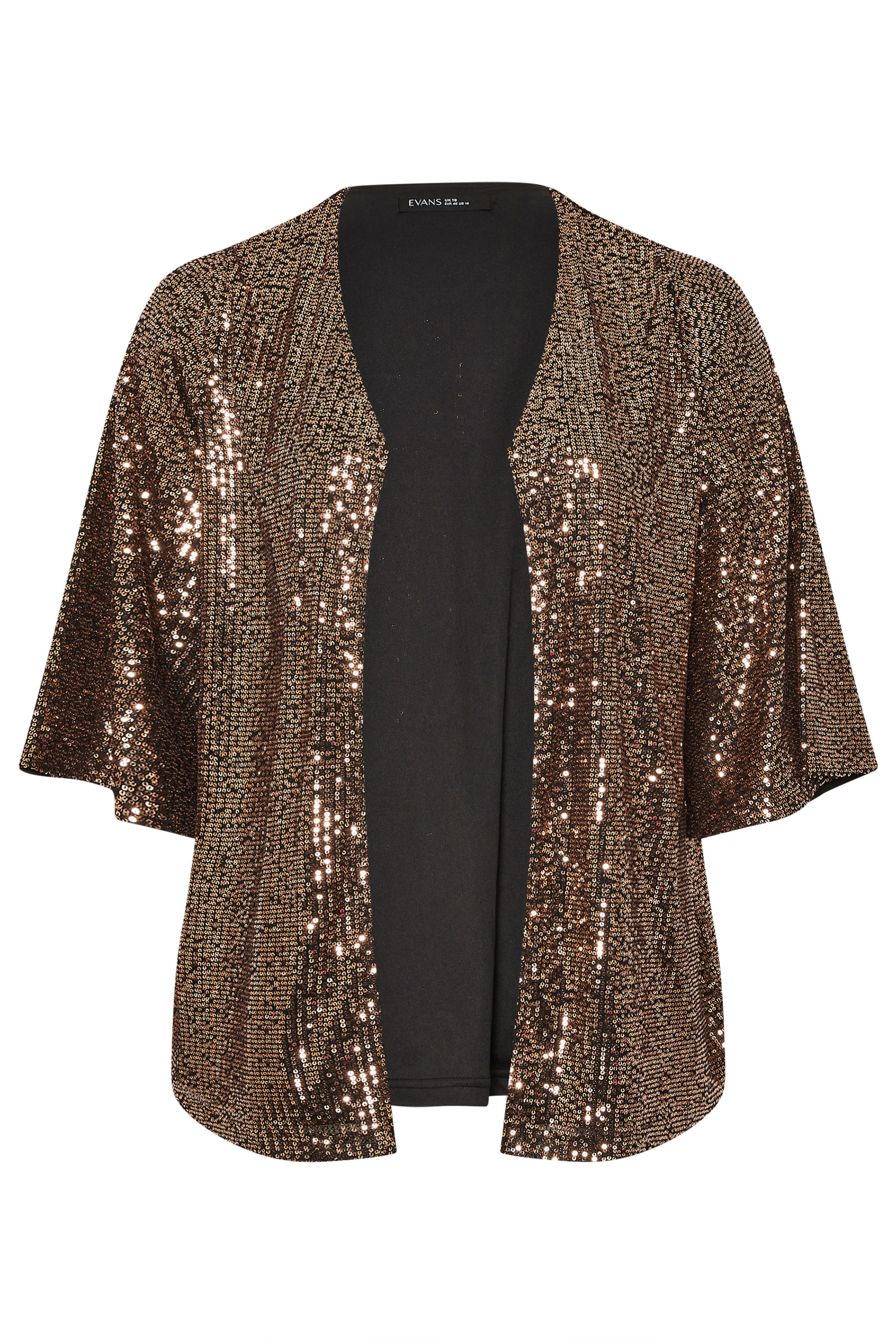EVANS Plus Size Gold Sequin Embellished Kimono | Evans  6