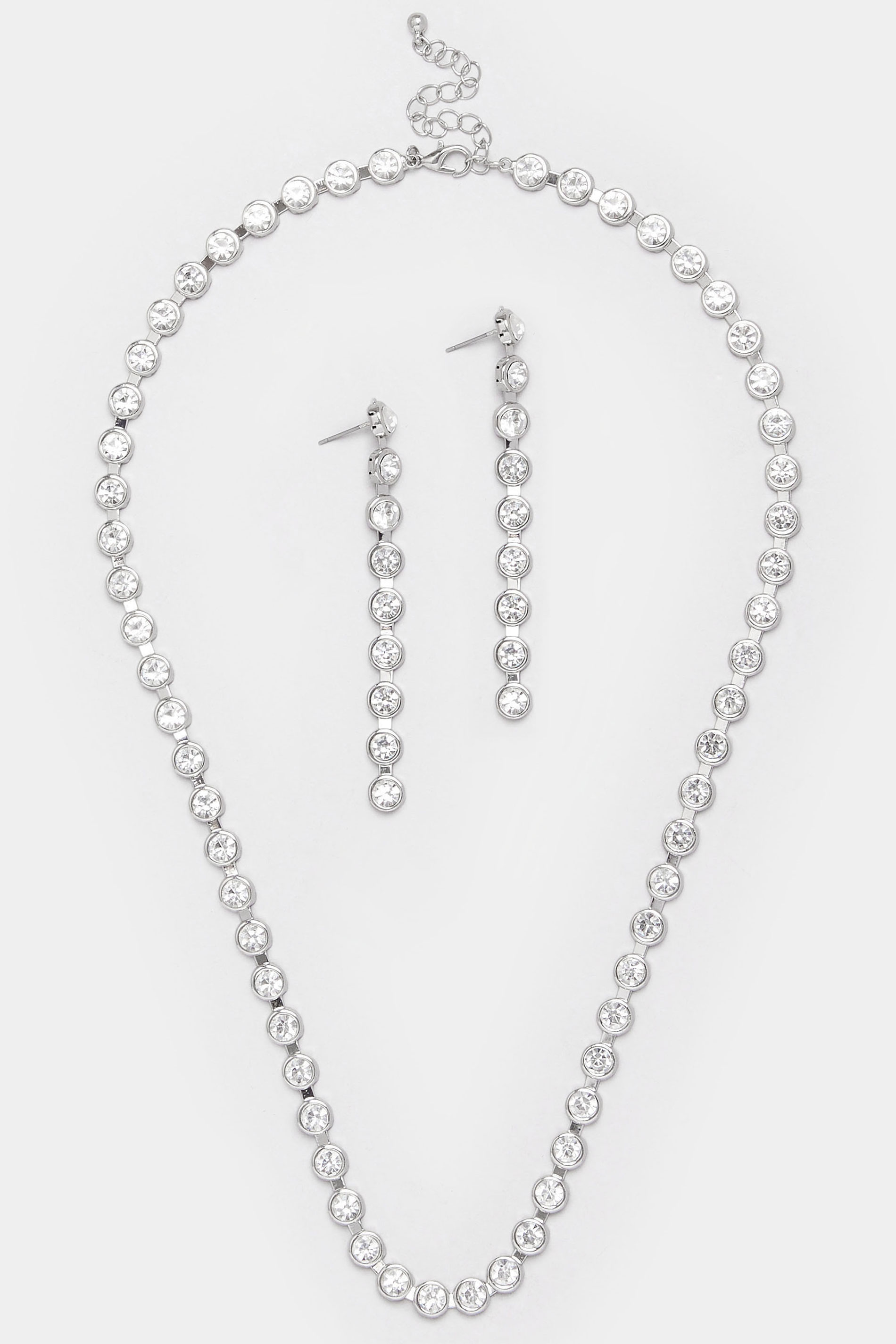 Silver Tone Diamante Necklace & Earring Set | Yours Clothing 3