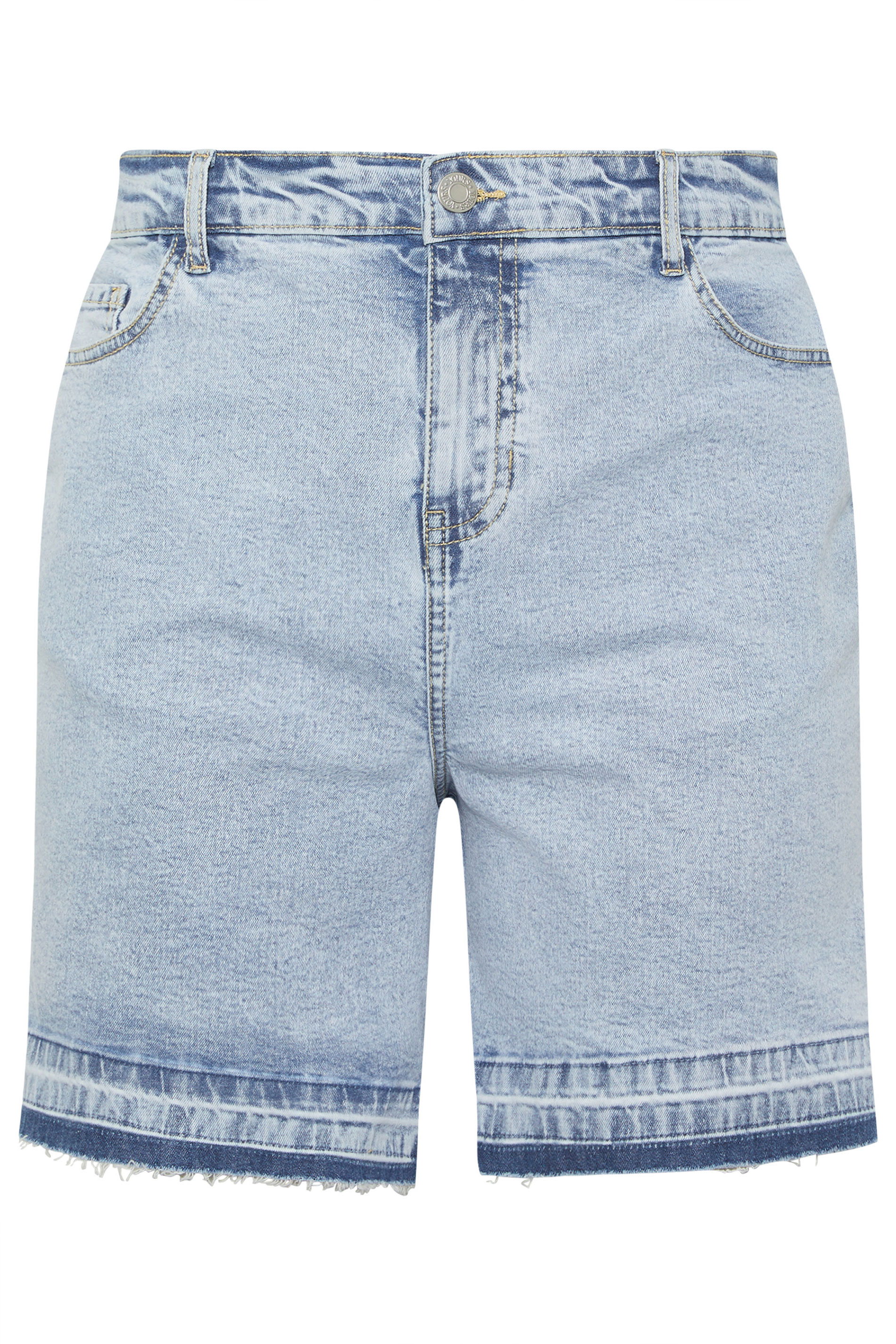 YOURS Plus Size Blue Hem Detail Denim Shorts | Yours Clothing 5