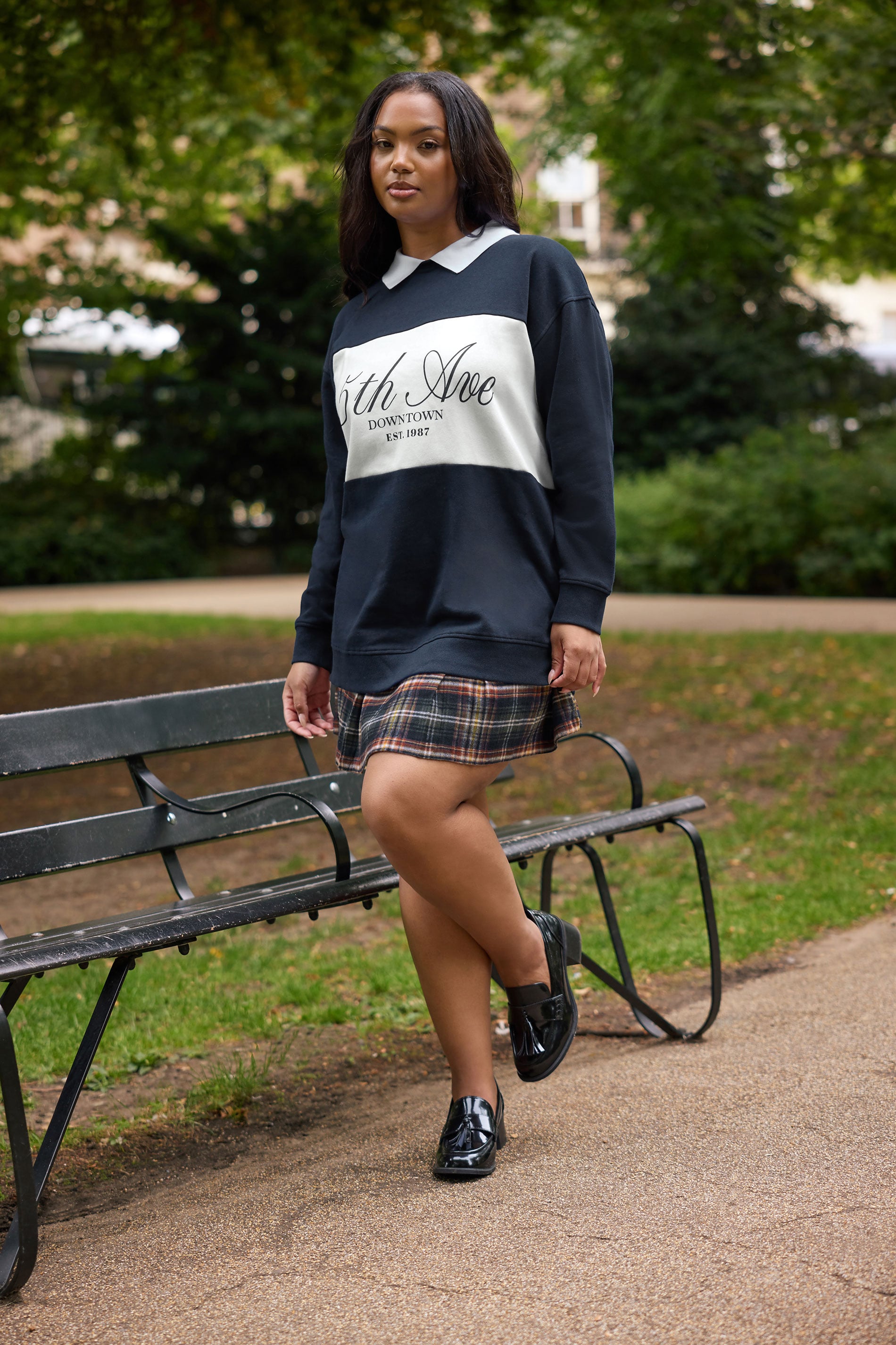 YOURS Plus Size Navy Blue '5th Avenue' Rugby Top | Yours Clothing 5