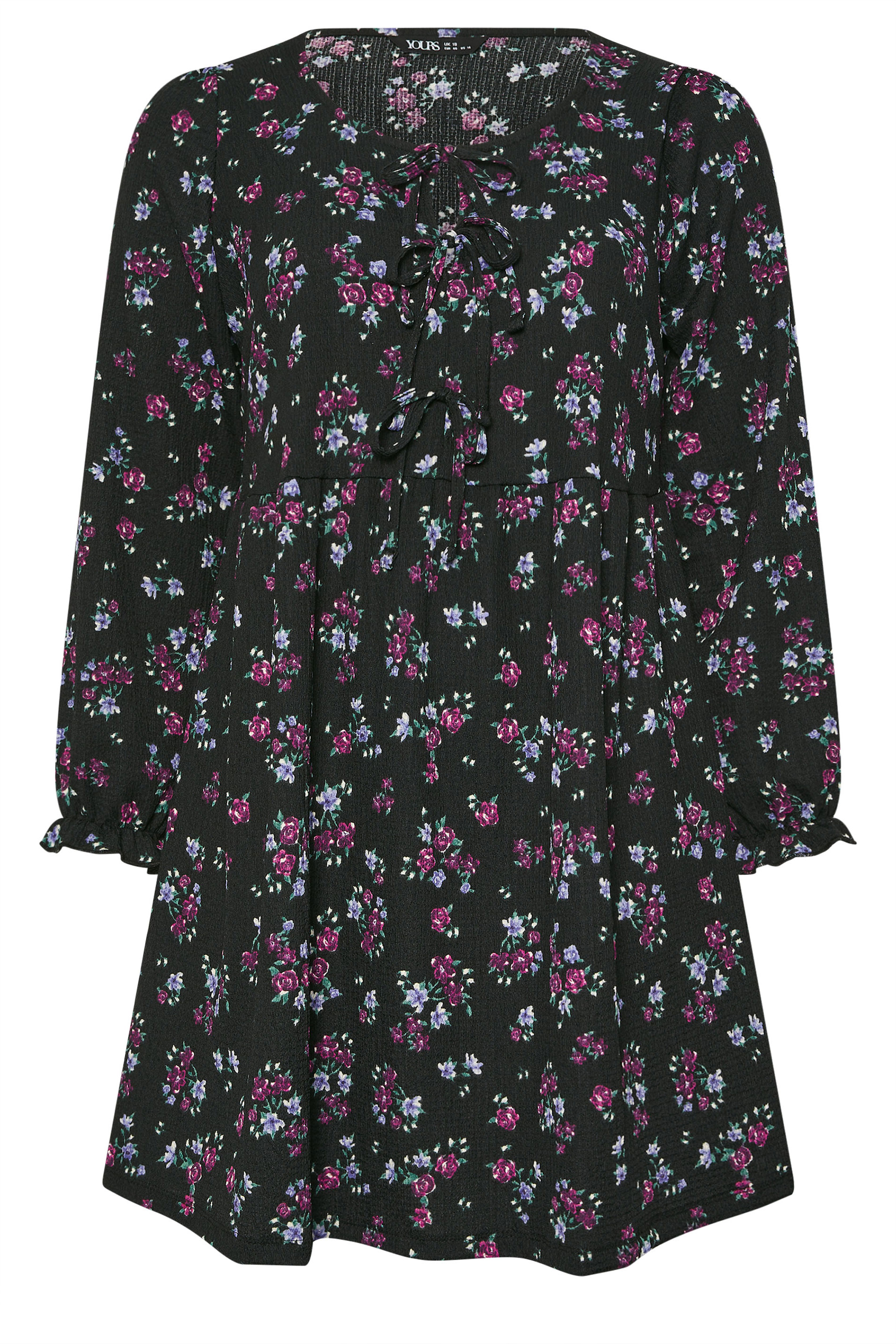 YOURS Plus Size Black Floral Tie Front Textured Dress | Yours Clothing 6