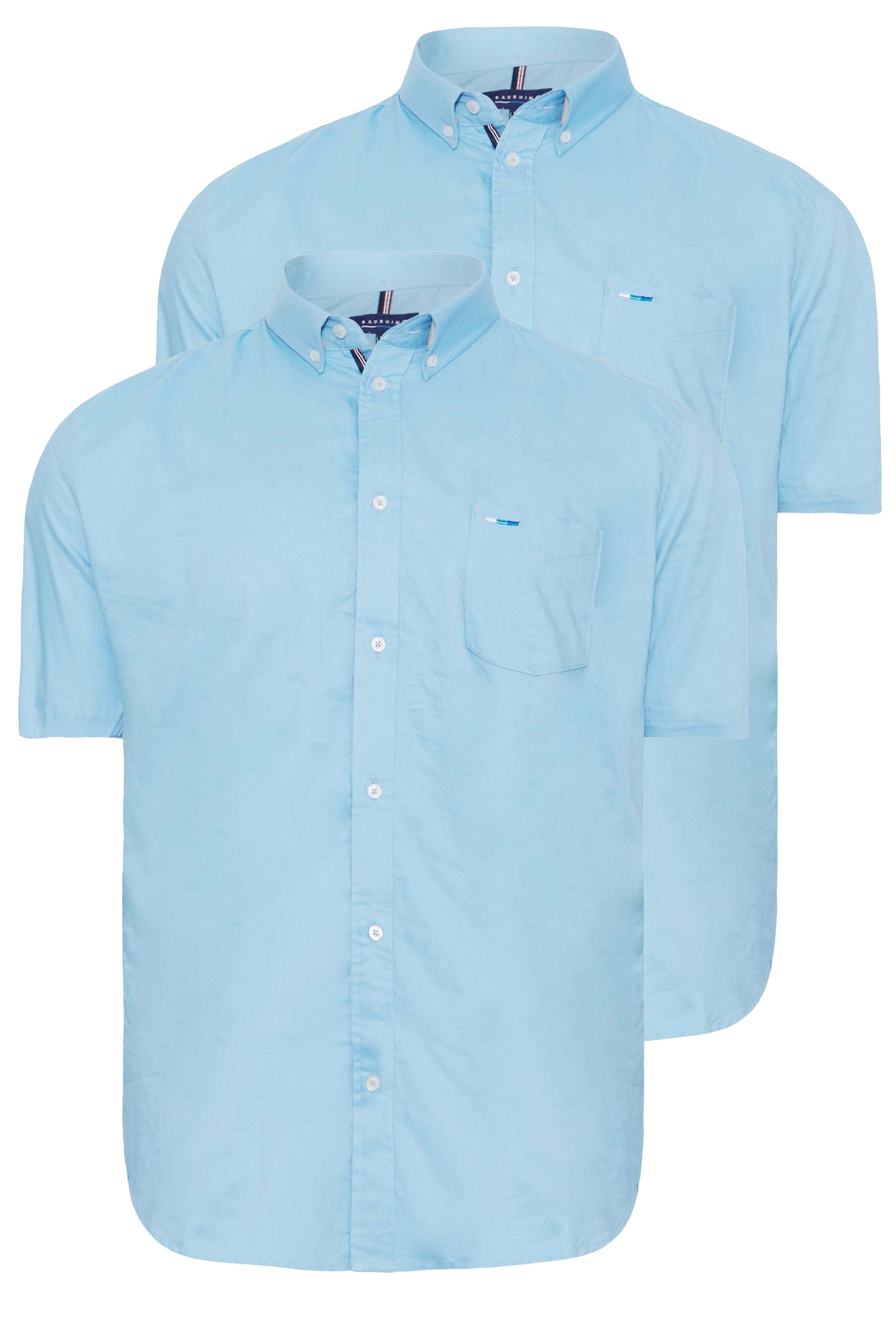 BadRhino Big & Tall Light Blue 2 PACK Short Sleeve Oxford Shirts | BadRhino 3