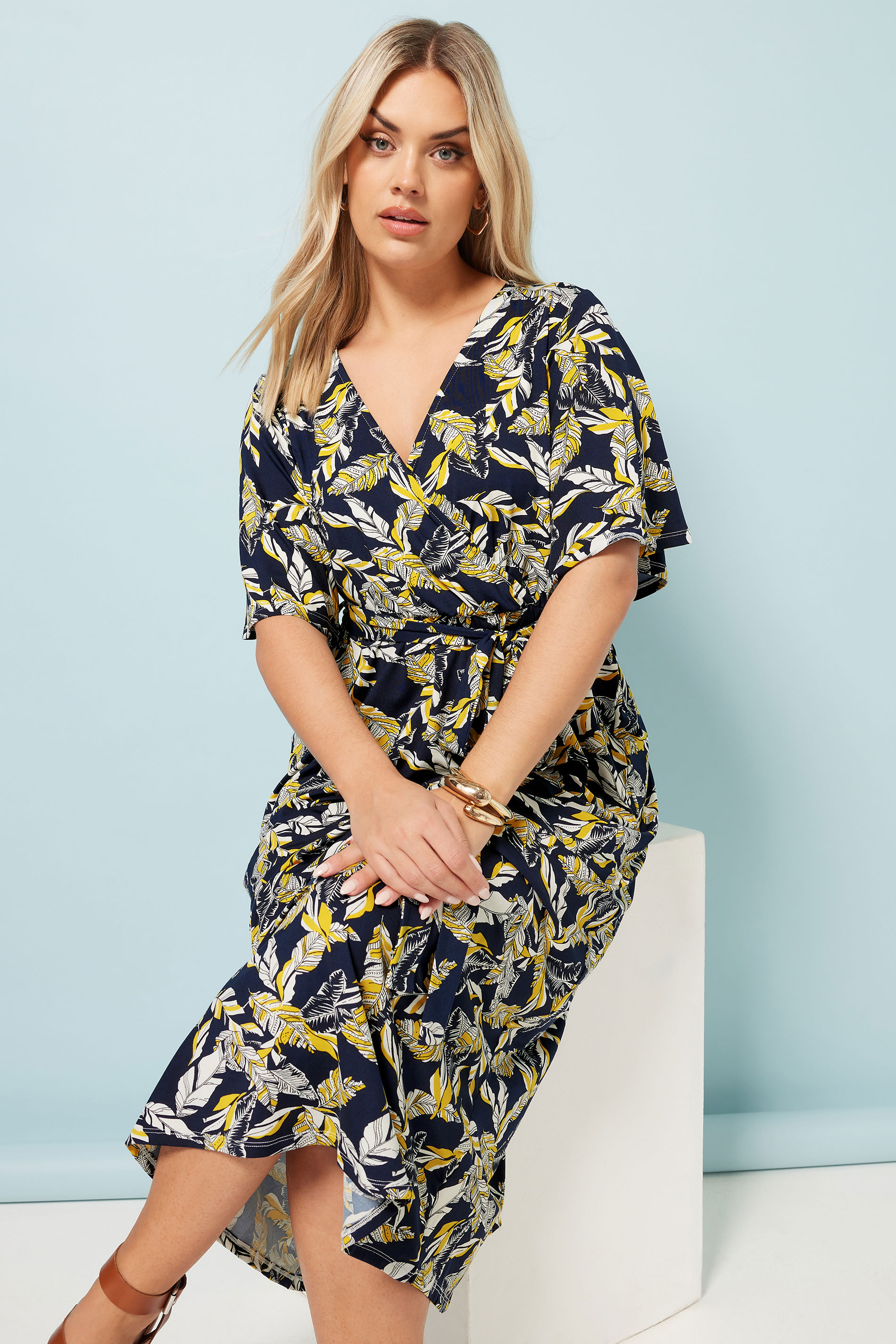 YOURS Plus Size Navy Blue Leaf Print Wrap Maxi Dress | Yours Clothing 4