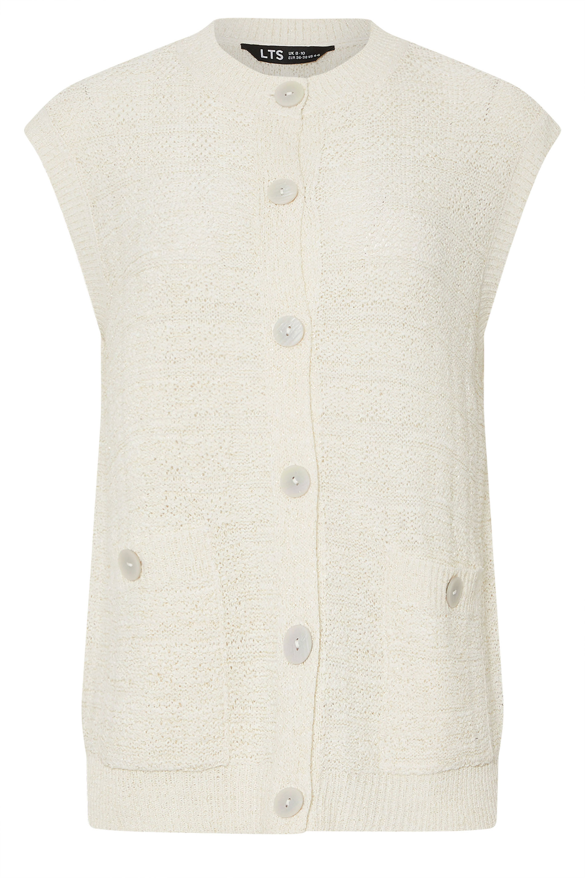 LTS Tall Ivory White Knitted Metallic Button Vest Top | Long Tall Sally 6