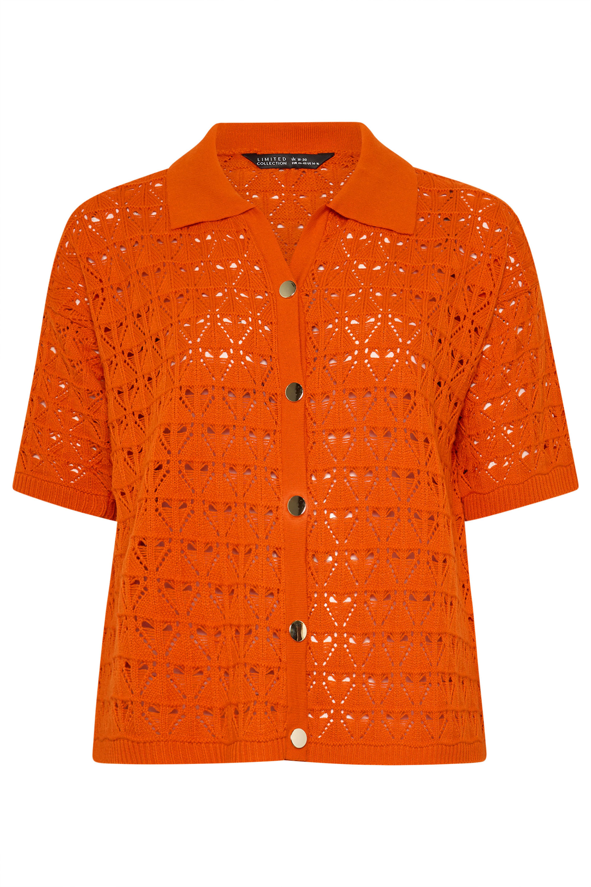 LIMITED COLLECTION Plus Size Orange Crochet Shirt | Yours Clothing 5