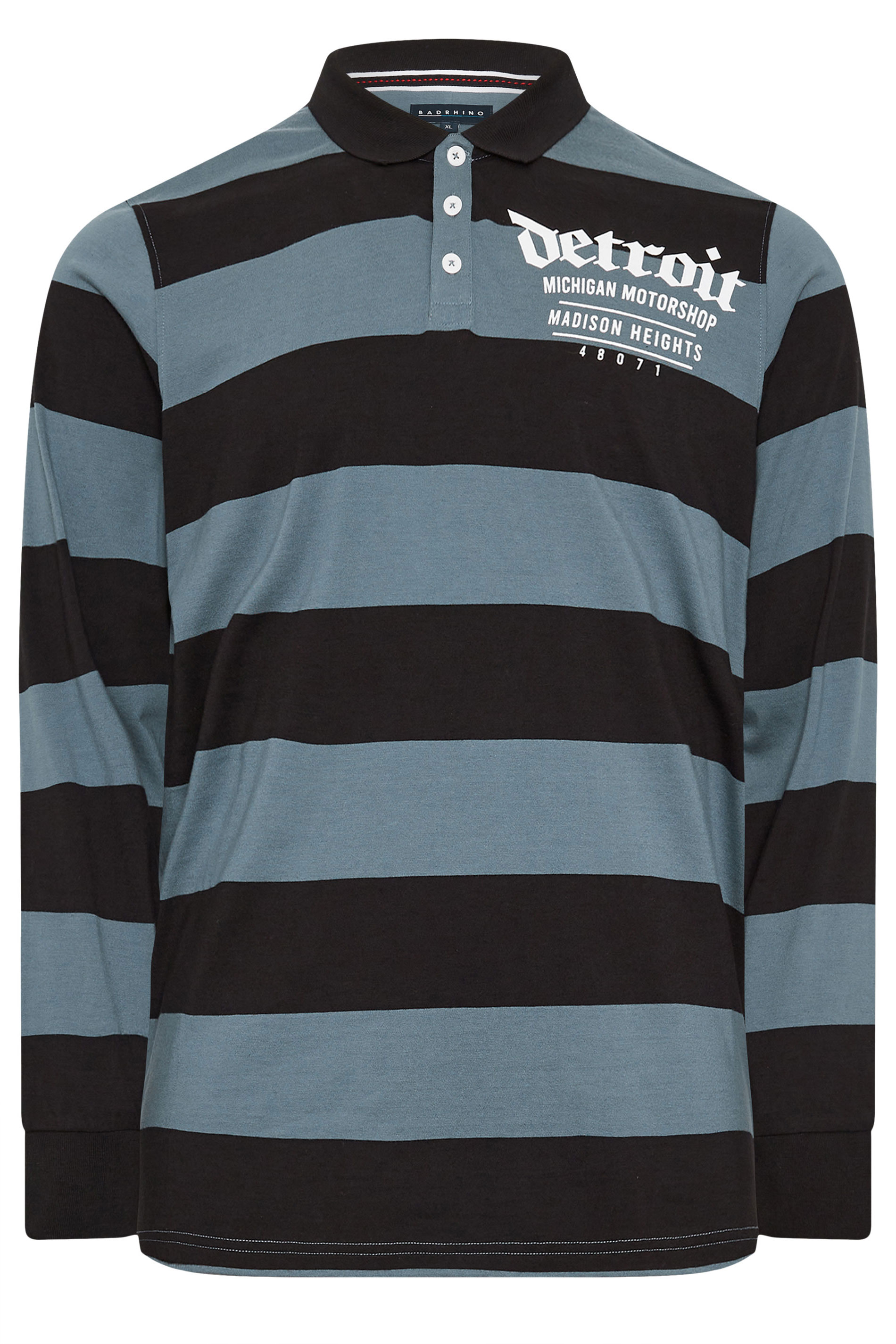 BadRhino Big & Tall Blue 'Detroit' Print Stripe Rugby Polo Shirt | BadRhino 2