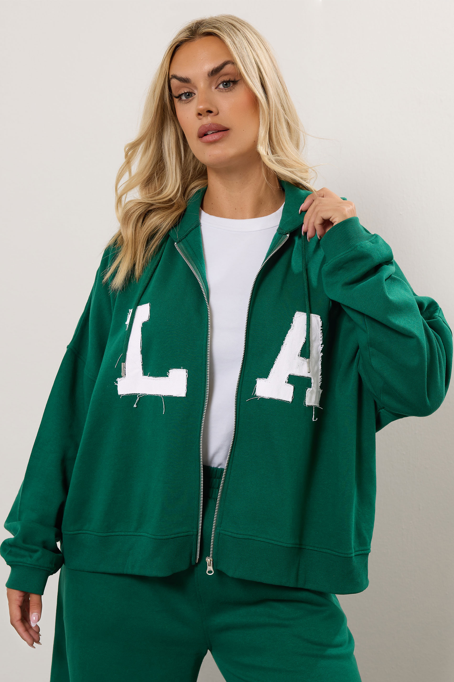 YOURS Plus Size Green 'LA' Zip Hoodie | Yours Clothing 1