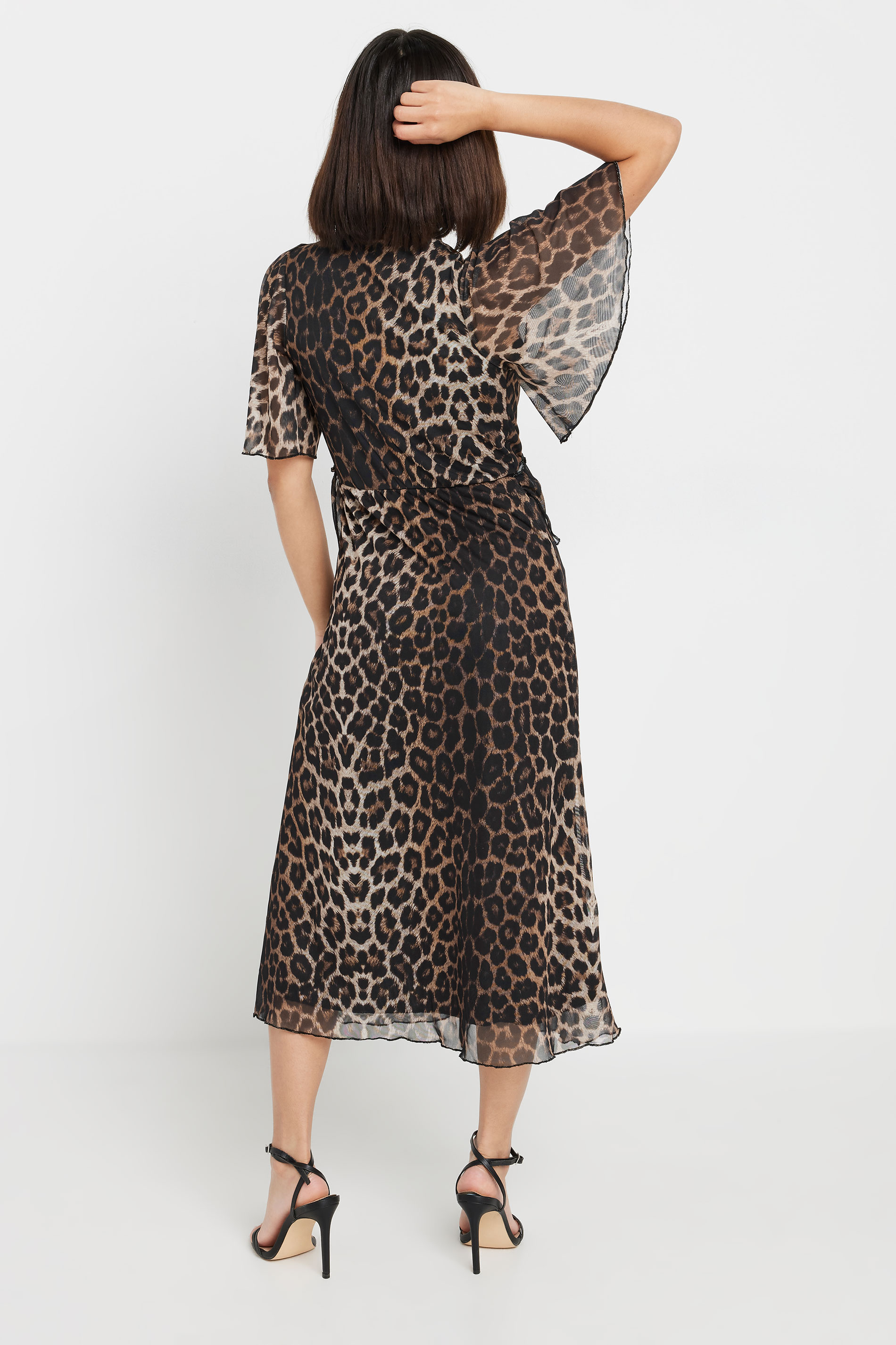 PixieGirl Petite Women's Brown Leopard Print Smock Midi Dress | PixieGirl 2