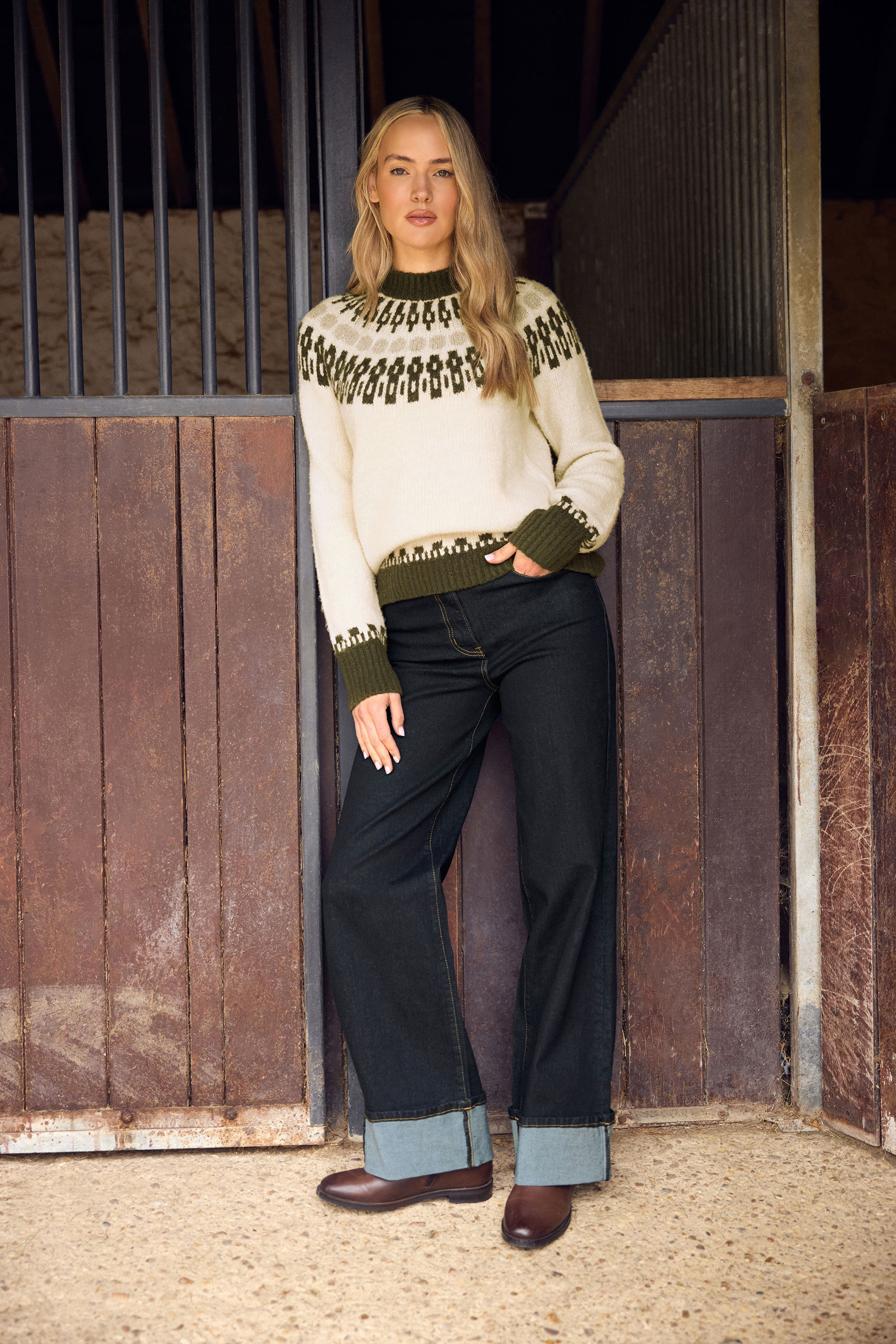 LTS Tall Dark Blue Cotton Turn Up Wide Leg Jeans | Long Tall Sally 1