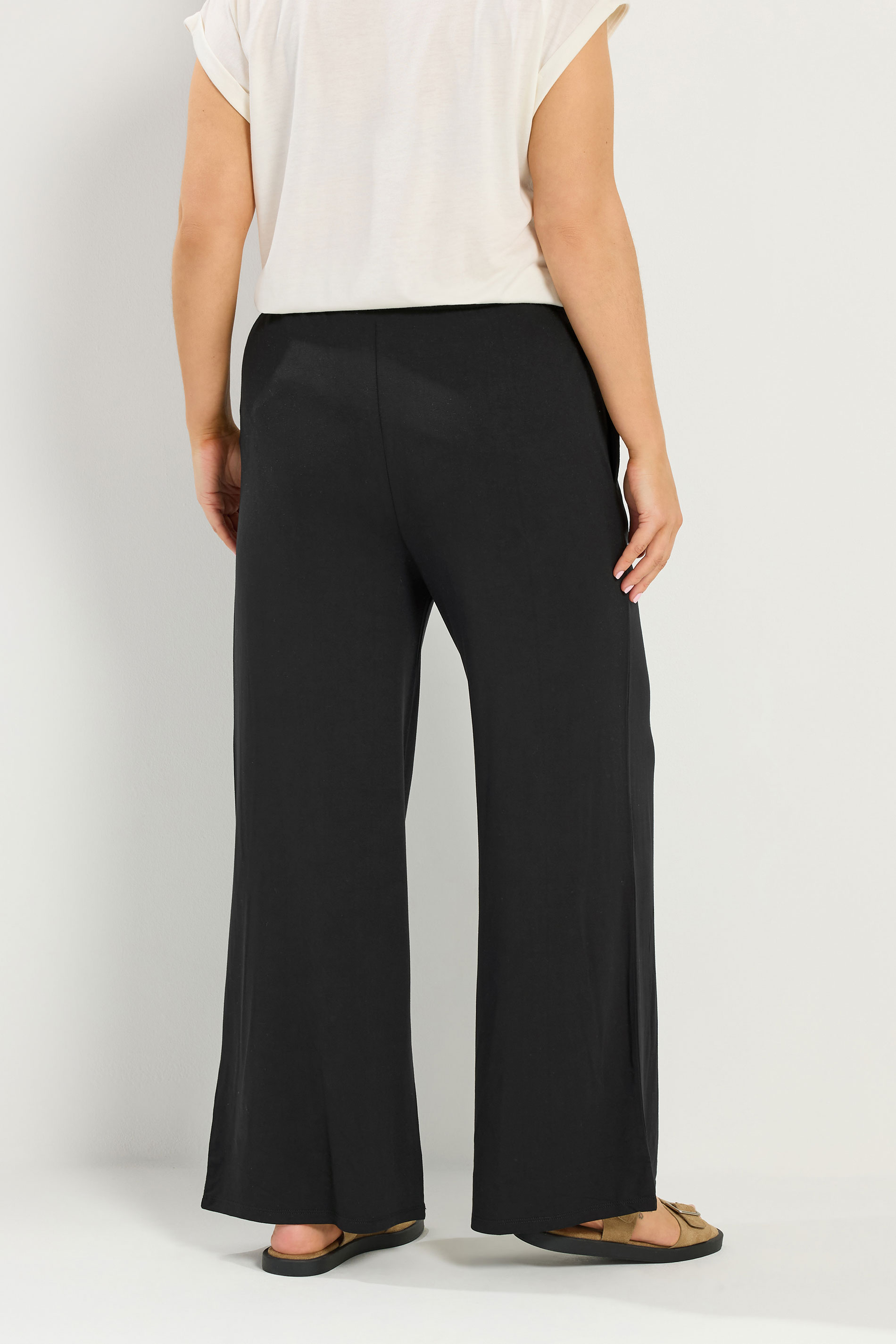 YOURS Plus Size Black Soft Touch Wide Leg Trousers | Yours Clothing 2