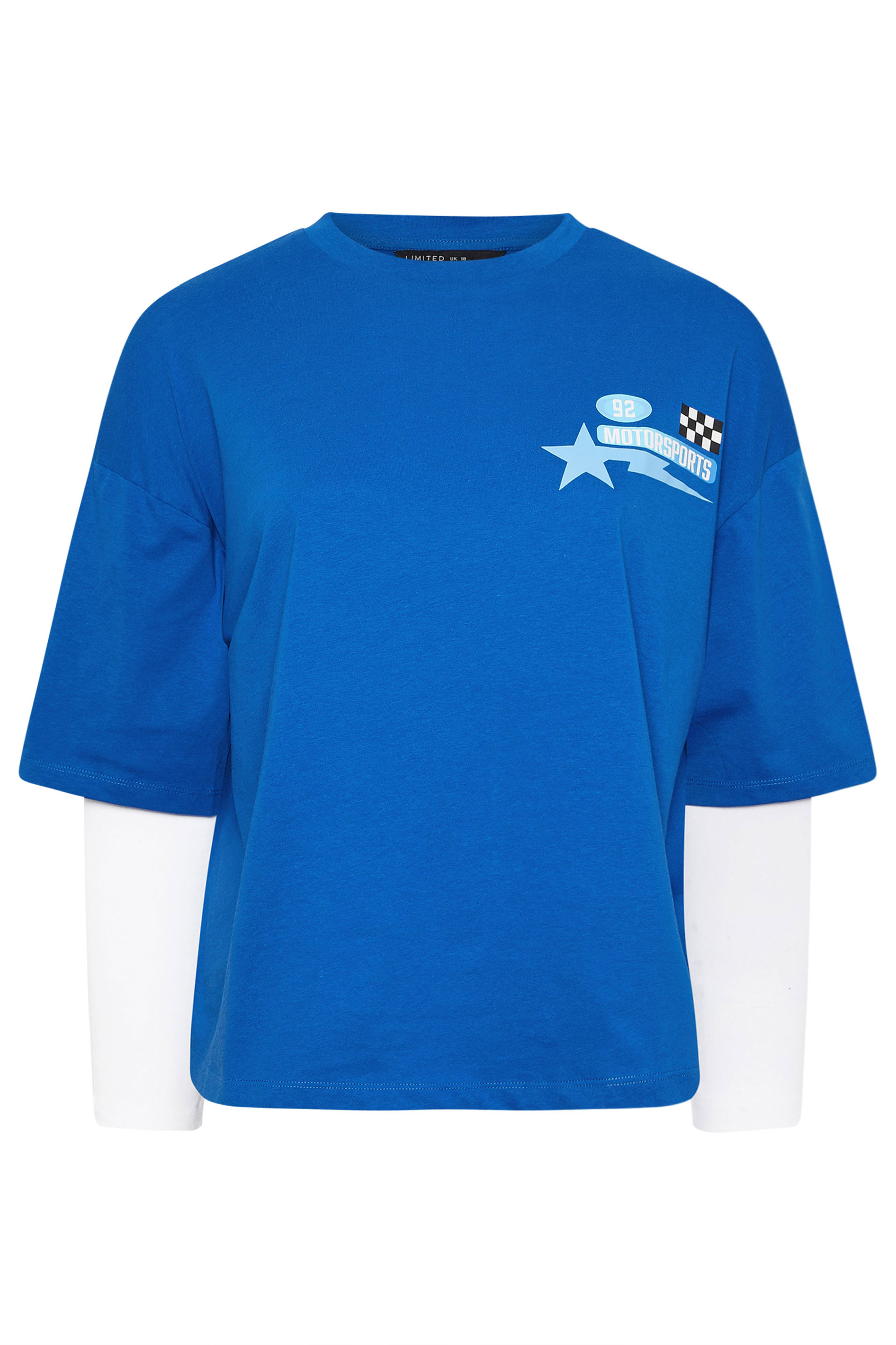 LIMITED COLLECTION Plus Size Blue 'Speedway' Graphic Motorsport 2-In-1 T-Shirt | Yours Clothing 6