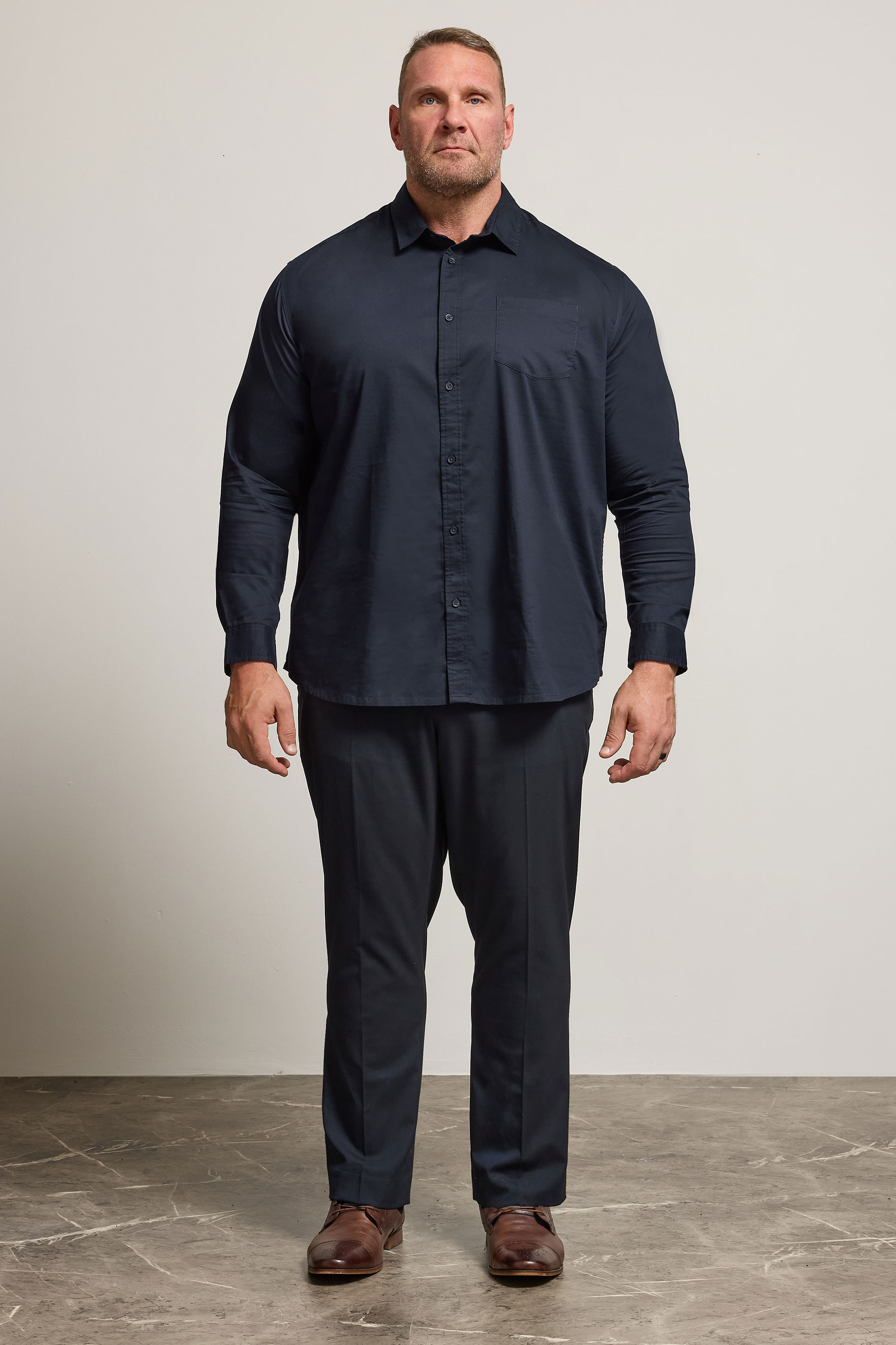 BadRhino Big & Tall Navy Blue Stretch Long Sleeve Shirt | BadRhino 1