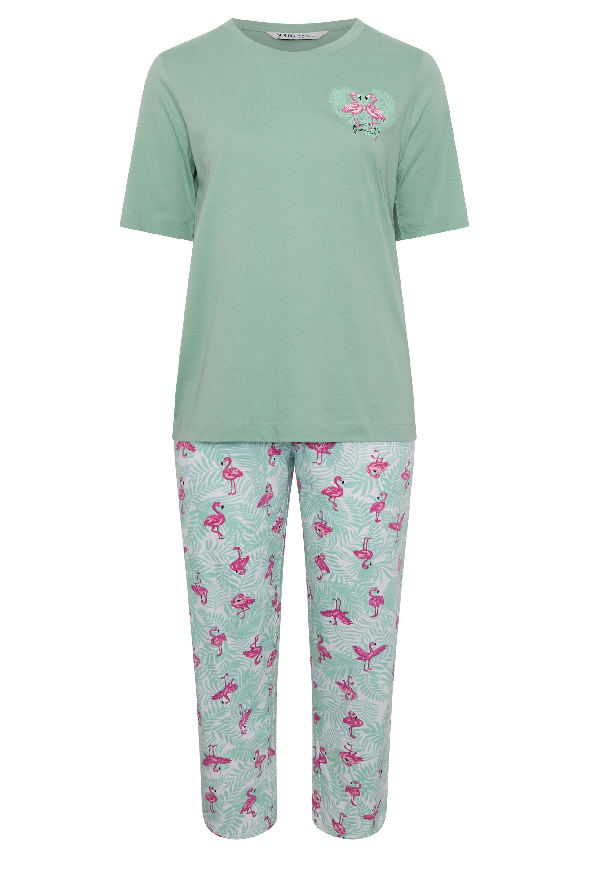 YOURS Plus Size Green Flamingo Pyjama Set | Yours Clothing 5