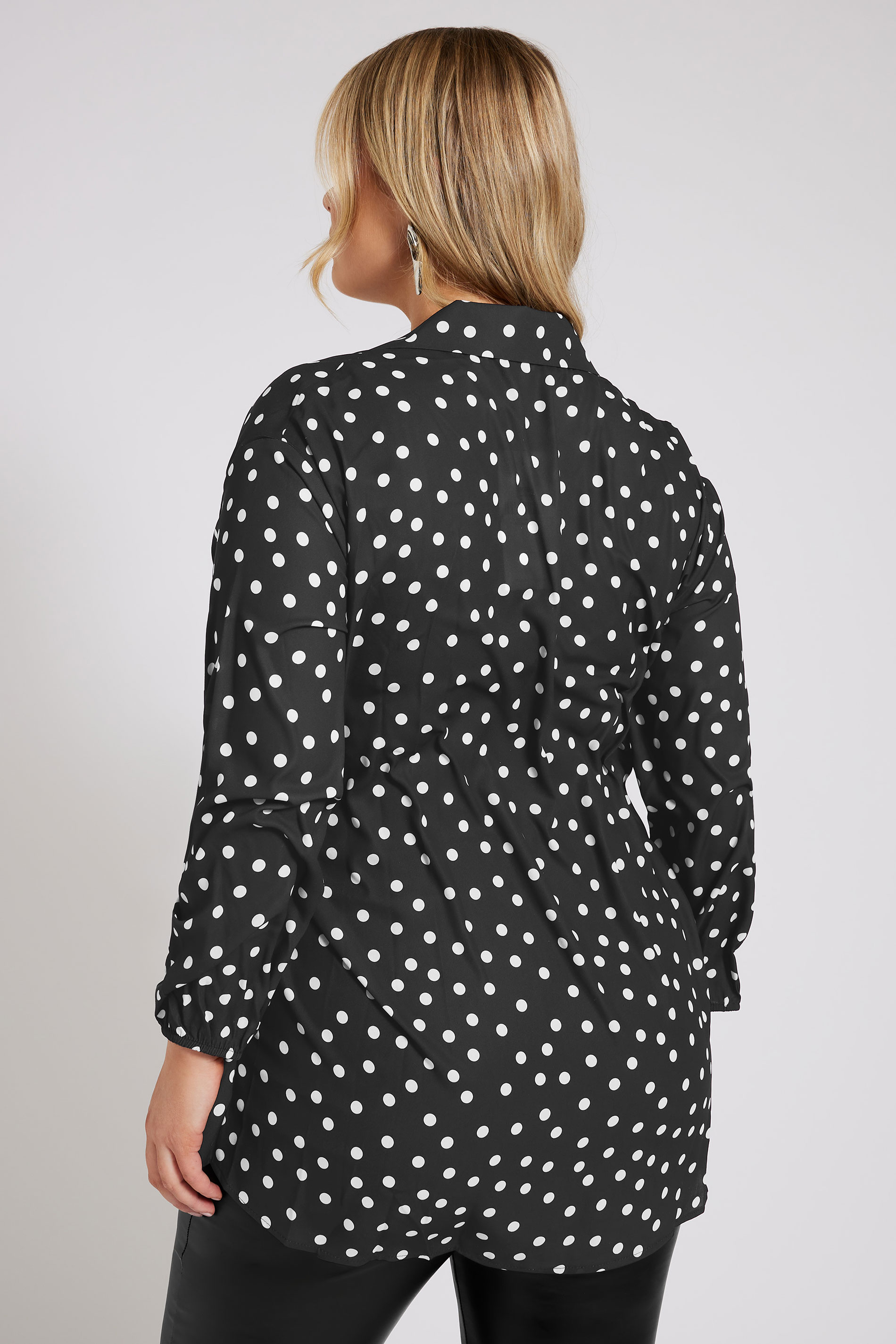 YOURS LONDON Plus Size Black Polka Dot Gathered Side Shirt | Yours Clothing 2