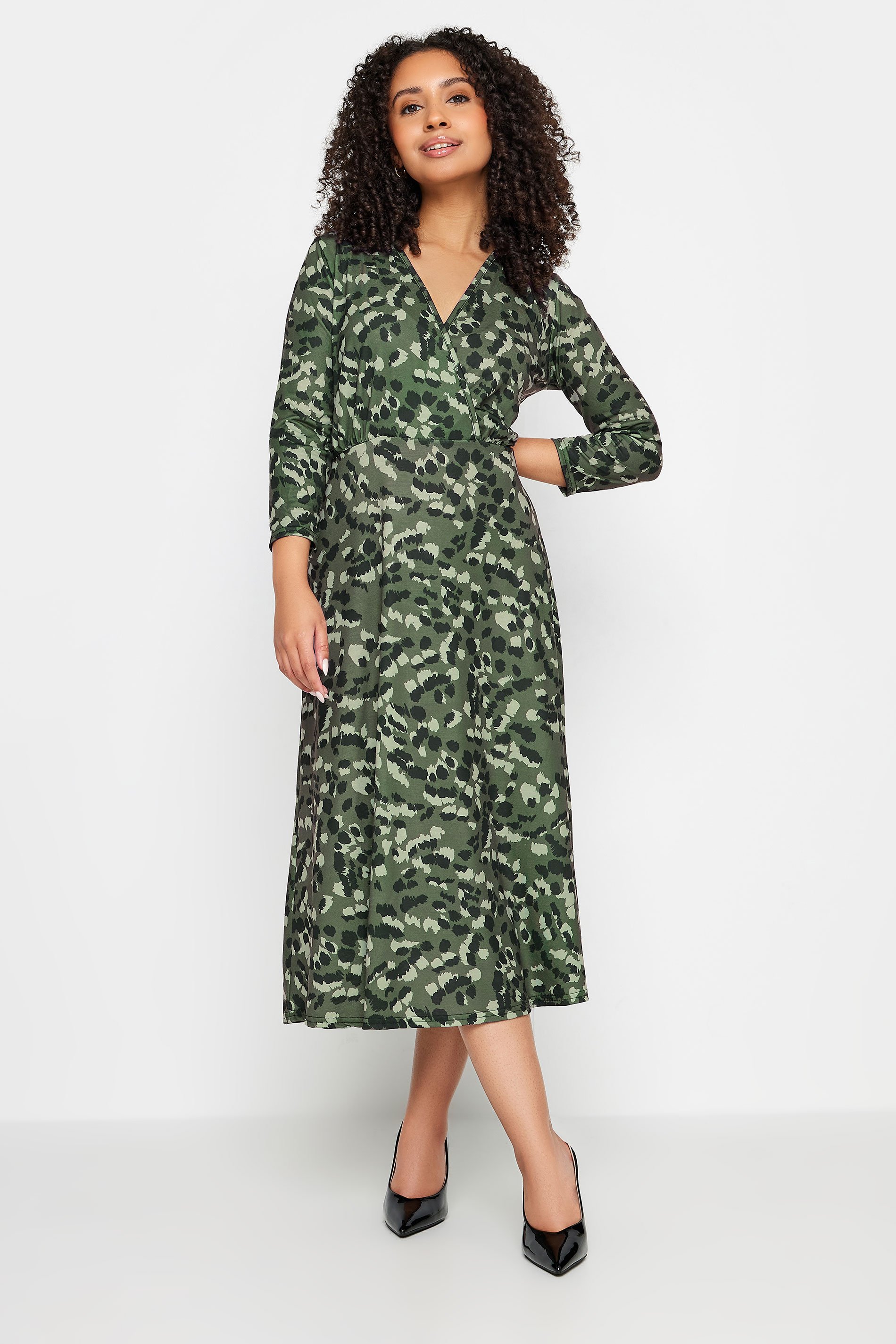 M&Co Petite Green Animal Print Wrap Dress | M&Co  1