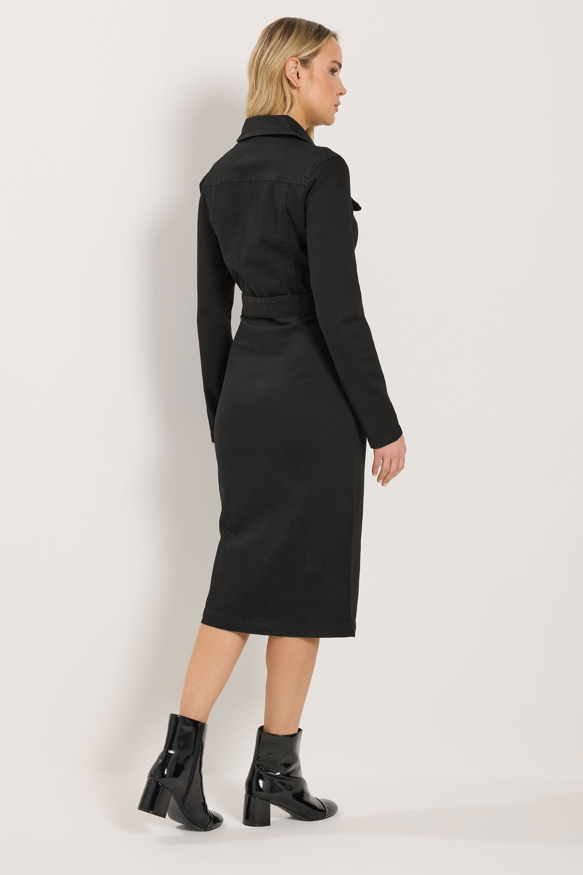 LTS Tall Women's Black Zip Through Denim Midi Dress | Long Tall Sally 2