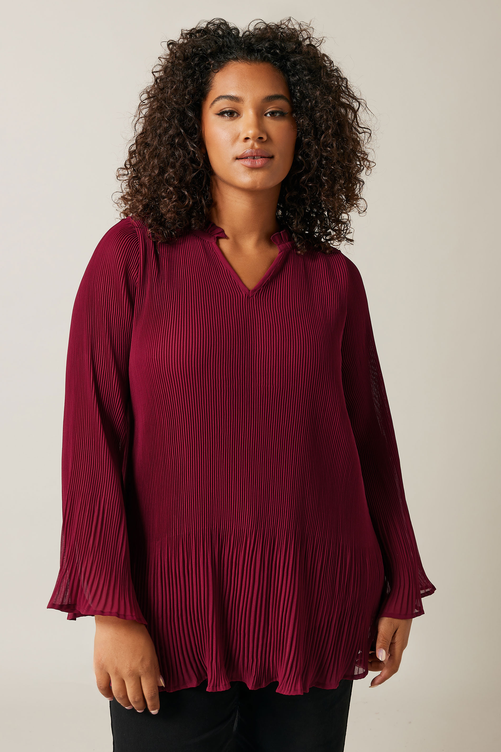 EVANS Plus Size Burgundy Red Pleat Blouse | Evans 2