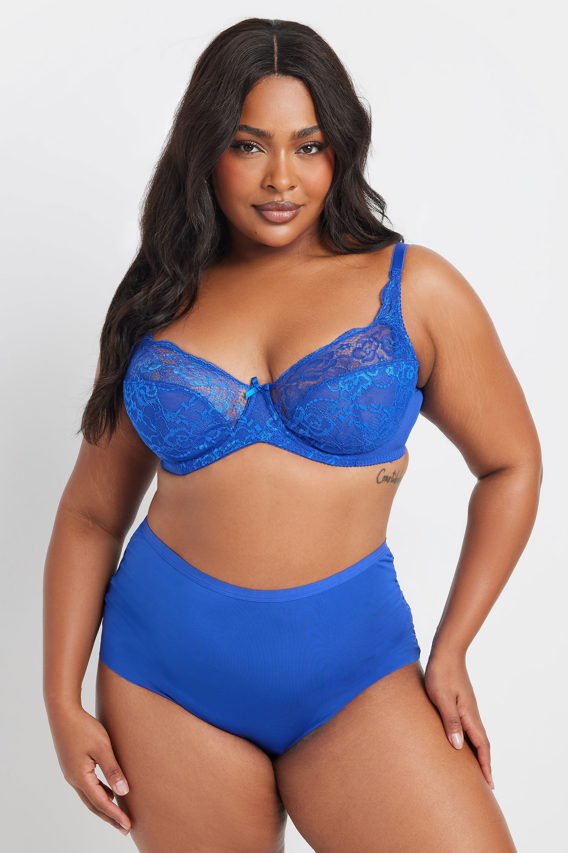 YOURSET 3 PACK Curve Plus Size Blue & White Lace Back High Waisted Knickers | Yours Clothing 4