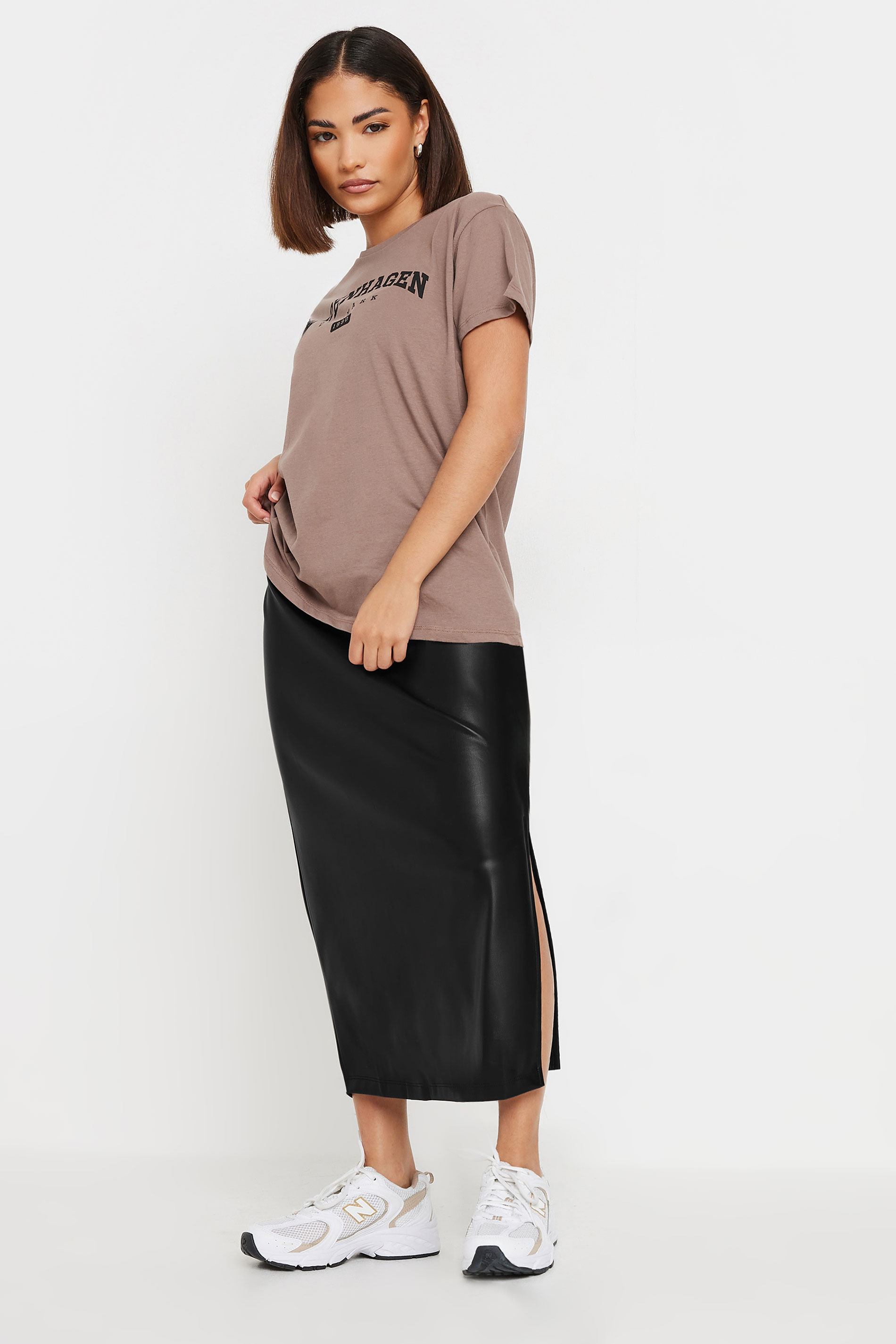 PixieGirl Petite Women's Black Faux Leather Side Split Maxi Skirt | PixieGirl 4