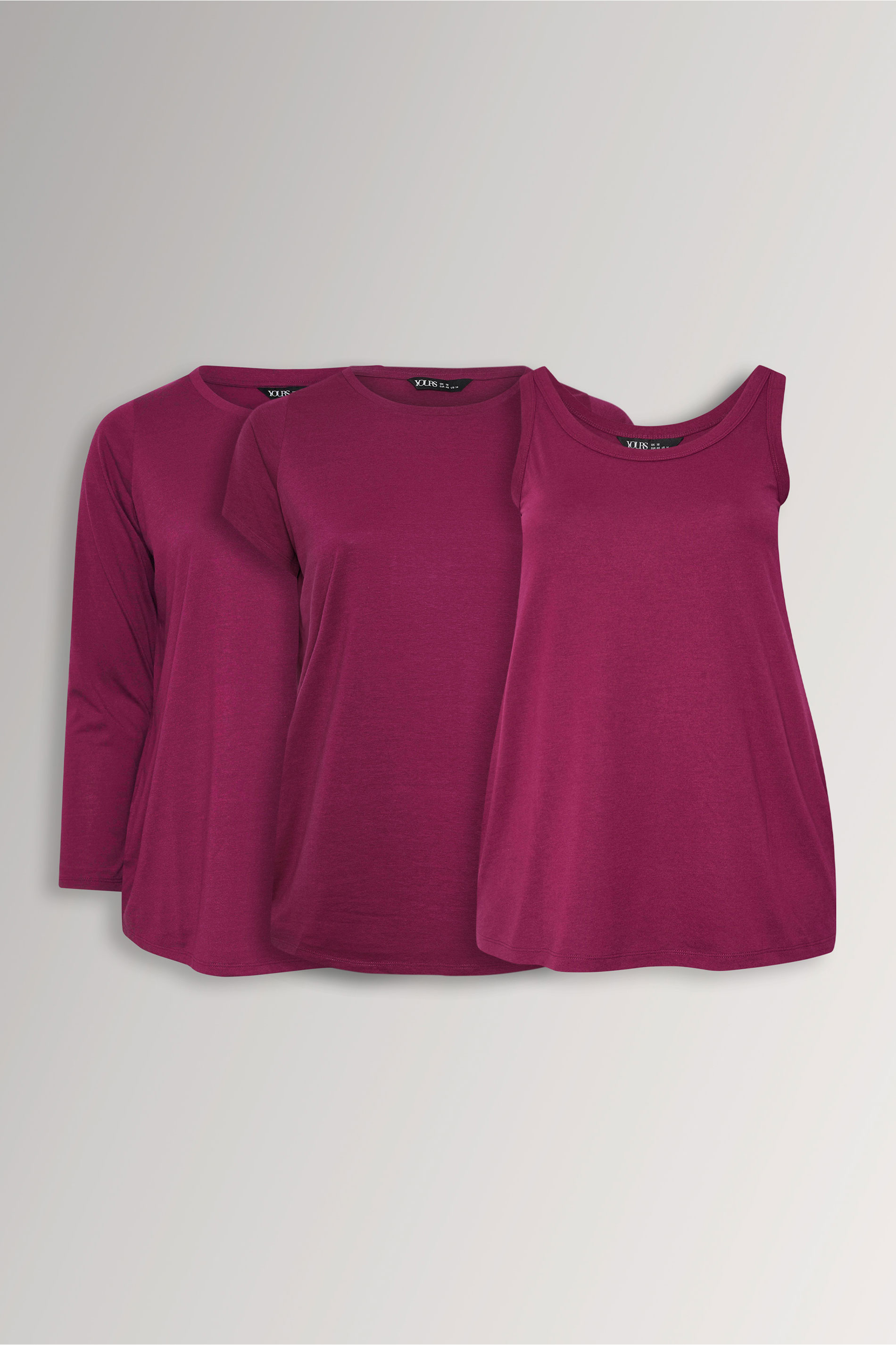 YOURS Plus Size 3 PACK Dark Pink Core T-Shirt Essentials Set | Yours Clothing 3
