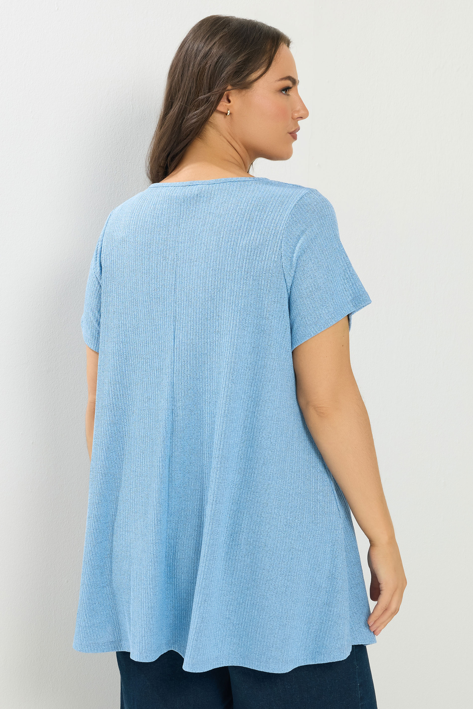 YOURS Plus Size Light Blue Ribbed Soft Touch T-Shirt | Yours Clothing 2
