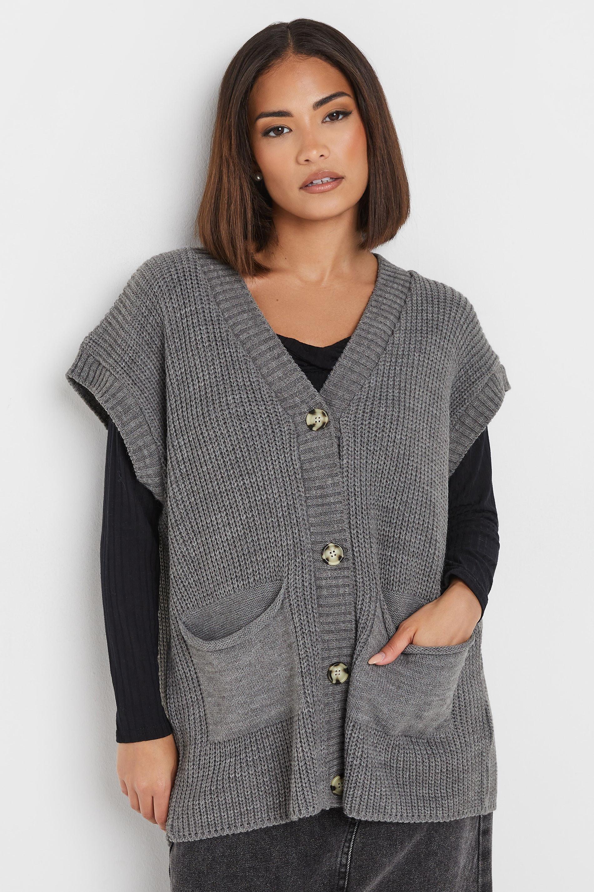PixieGirl Petite Women's Grey Sleeveless Knit Cardigan | PixieGirl 3