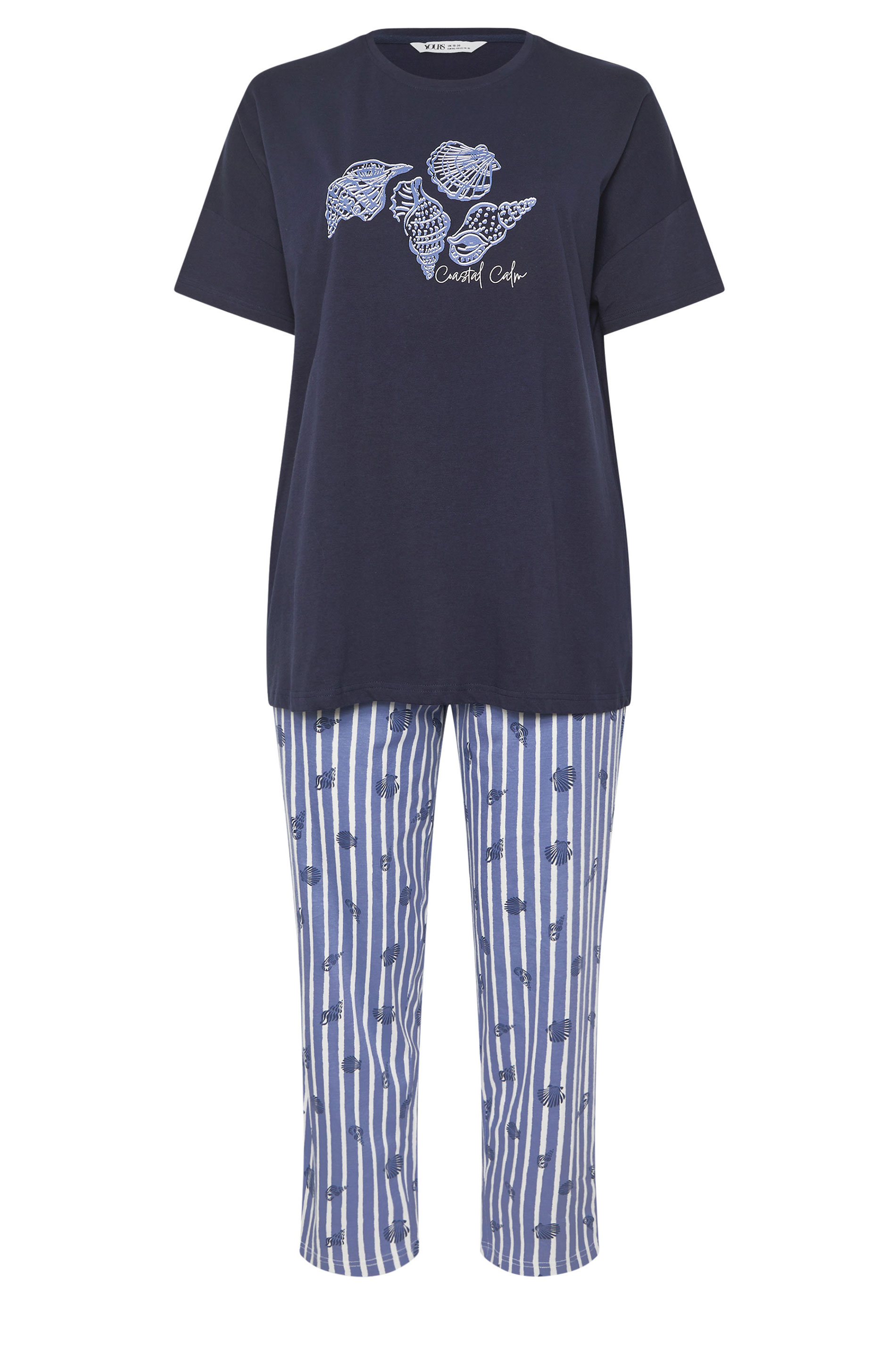 YOURS Plus Size Blue 'Coastal Calm' Stripe Pyjama Set | Yours Clothing 5