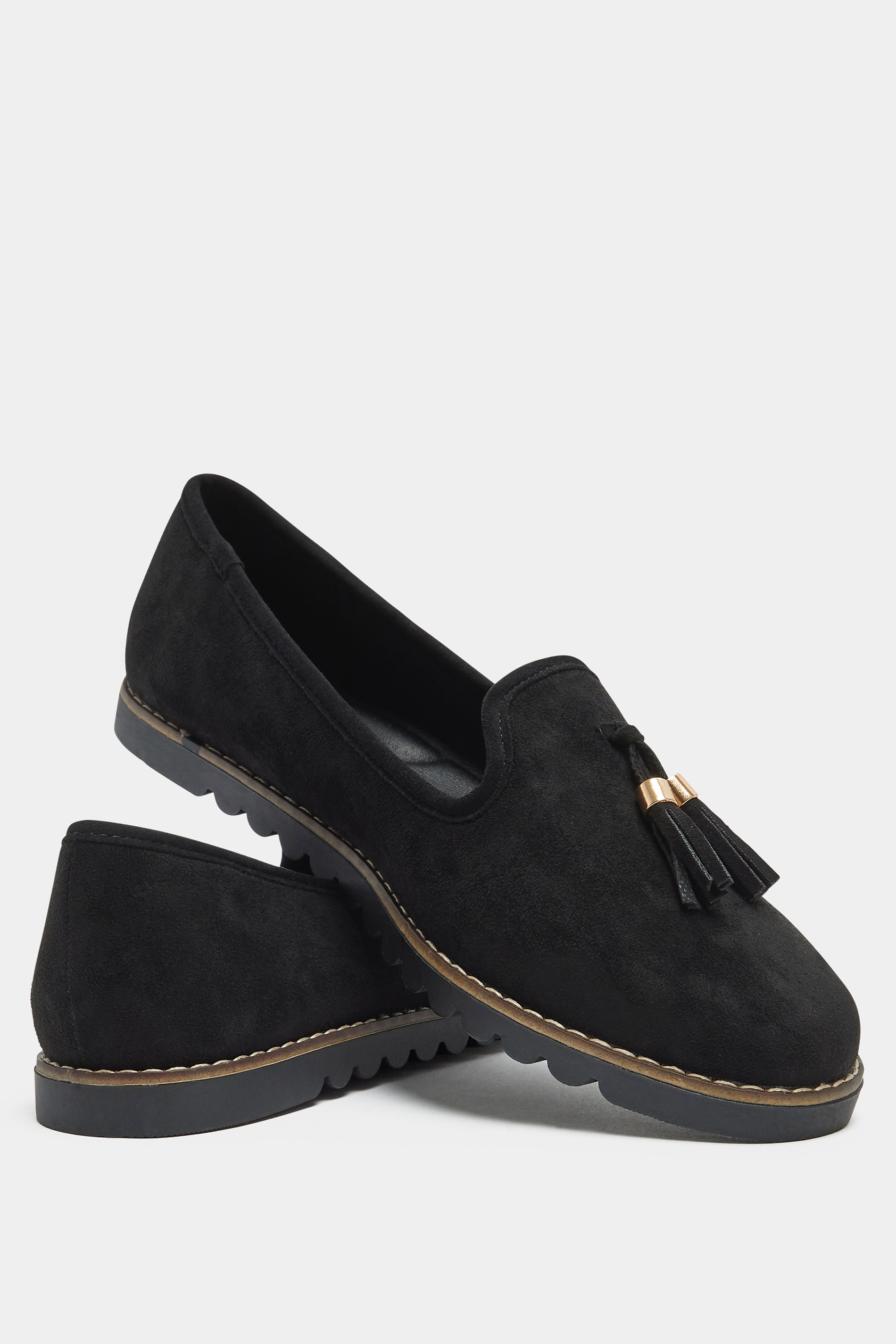 Black Faux Suede Tassel Slip On Loafers In Wide E Fit | Yours Clothing 4