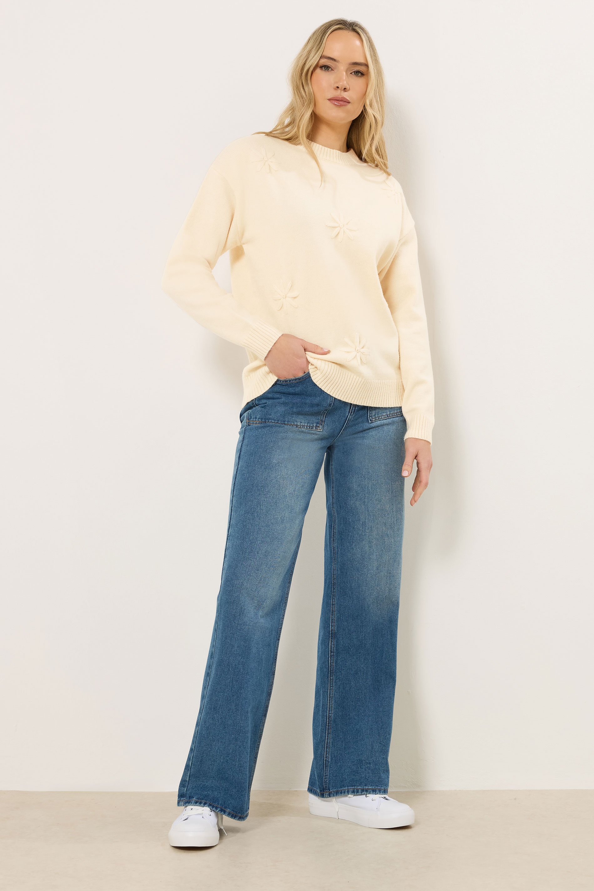 LTS Tall Ivory White Floral Embroidered Jumper | Long Tall Sally  1