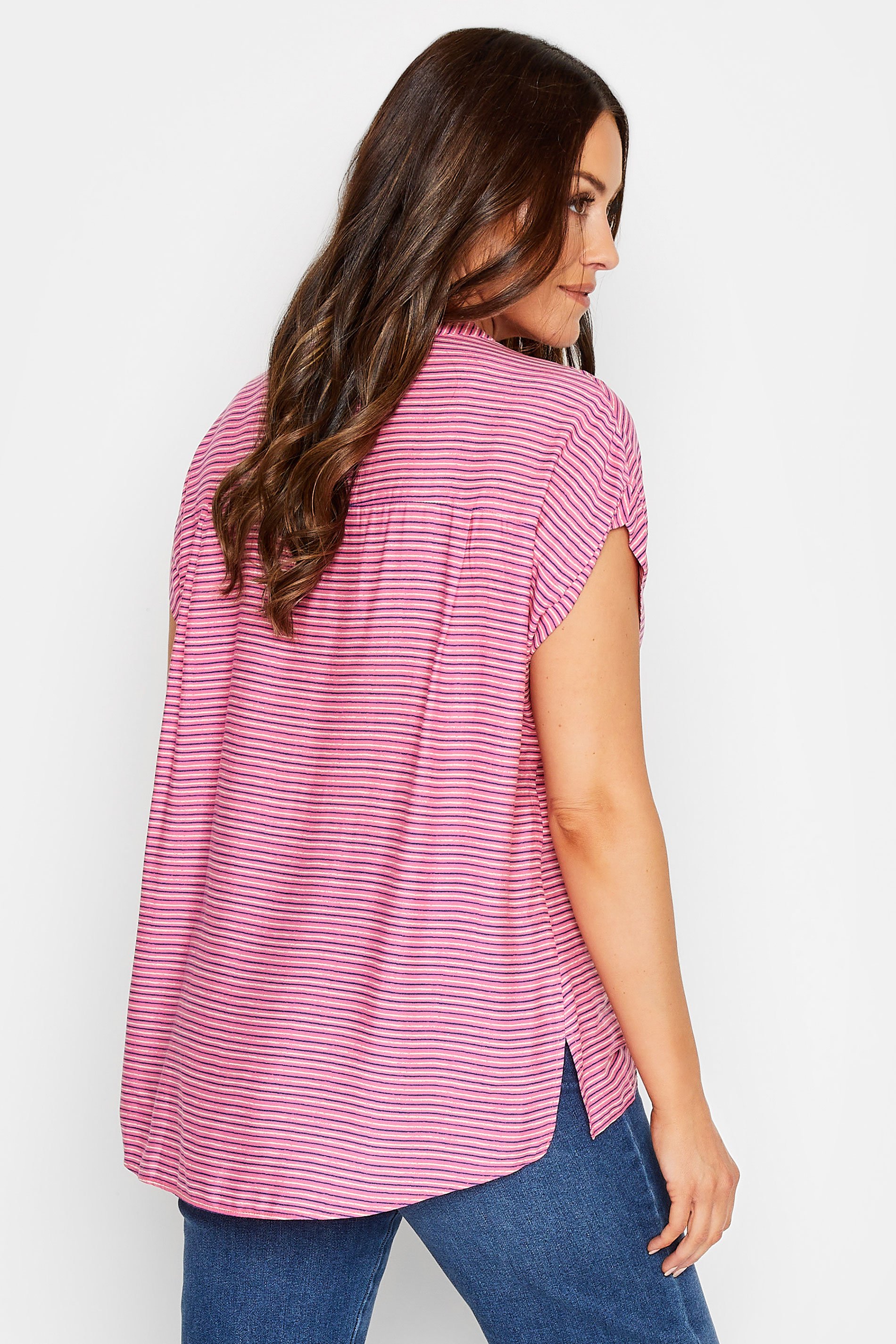 M&Co Women's Pink Stripe Grown On Sleeve Top | M&Co 3