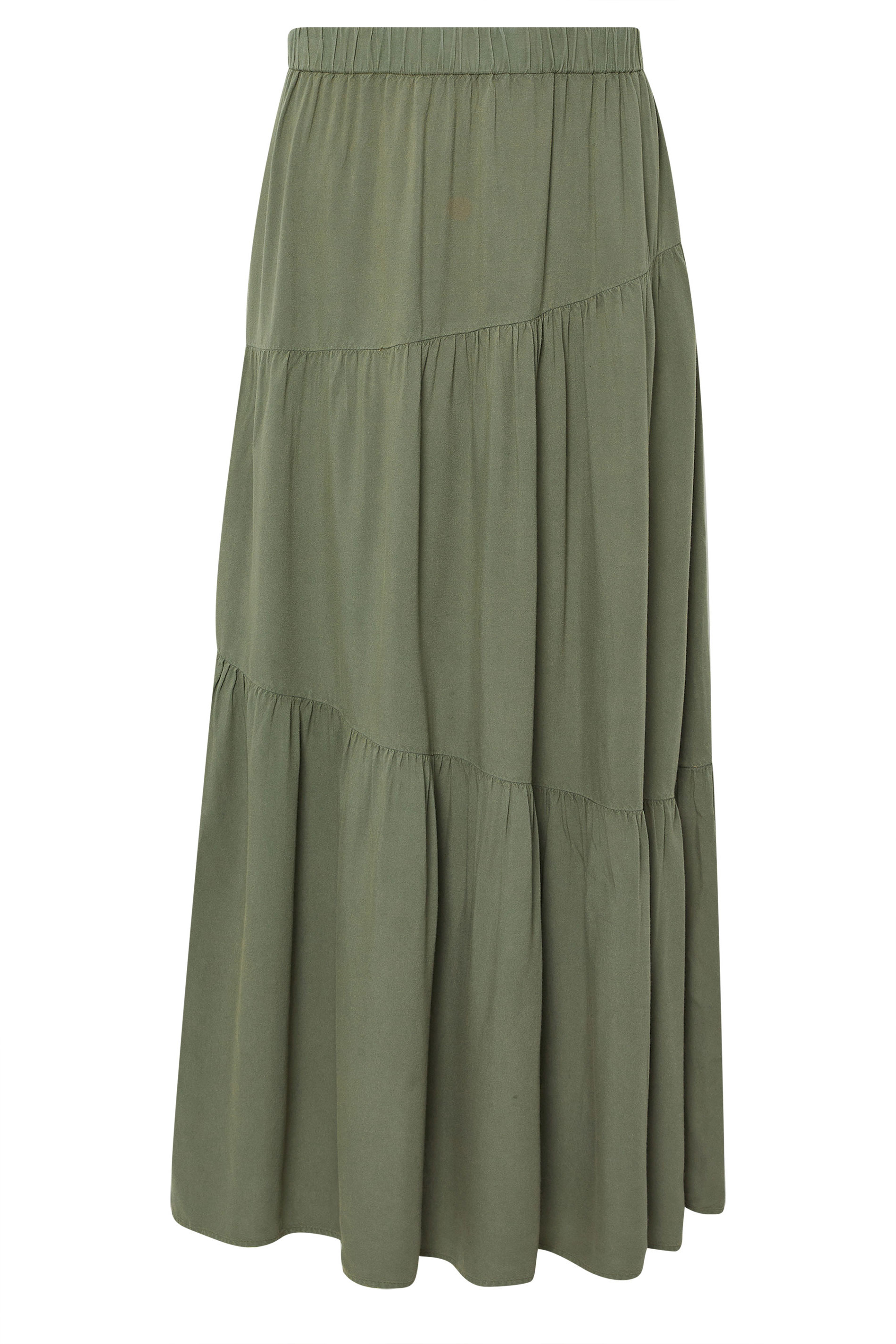 PixieGirl Petite Women's Khaki Green Asymmetric Tiered Maxi Skirt | PixieGirl 5