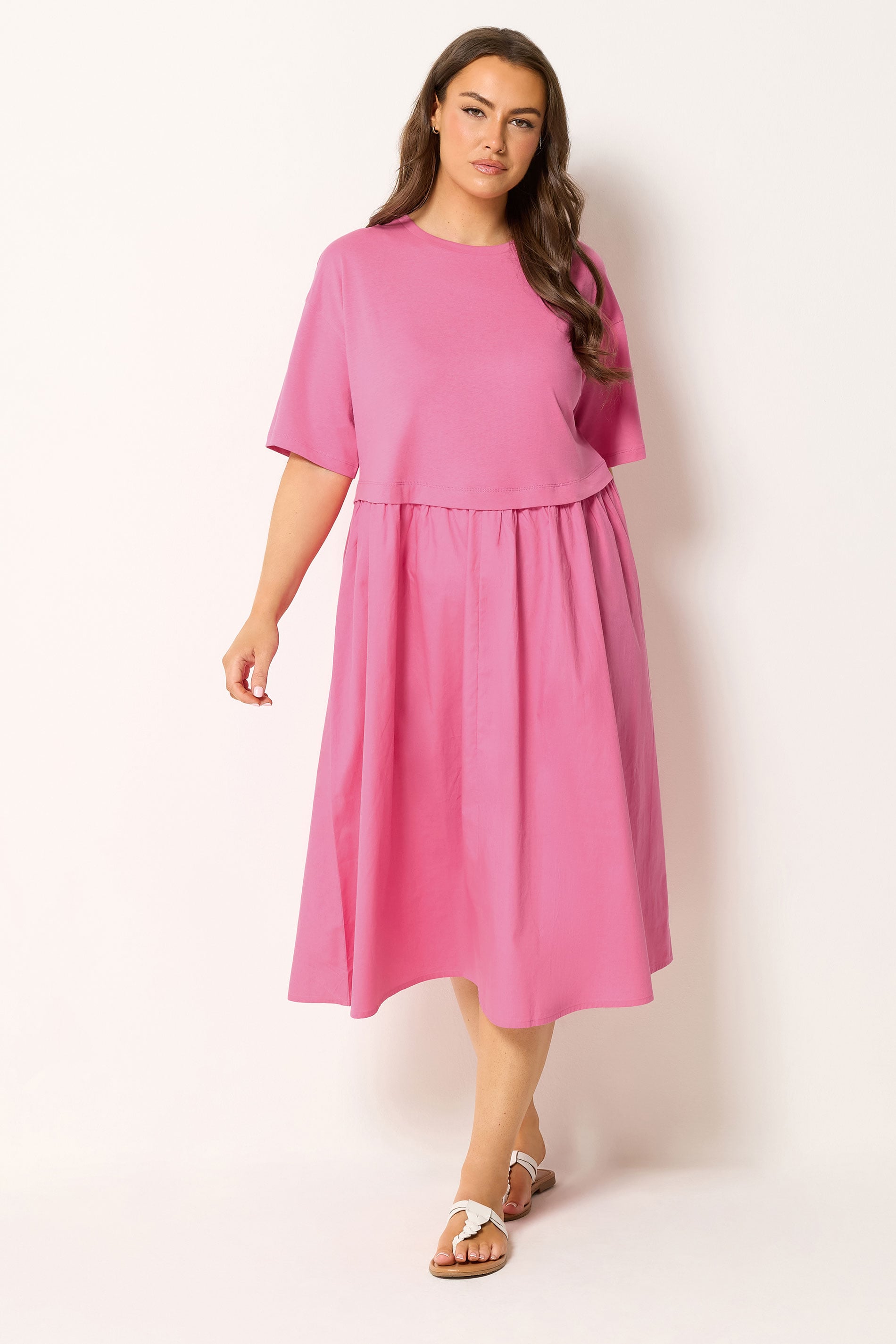 YOURS Plus Size Pink Poplin T-Shirt Midi Dress | Yours Clothing 1