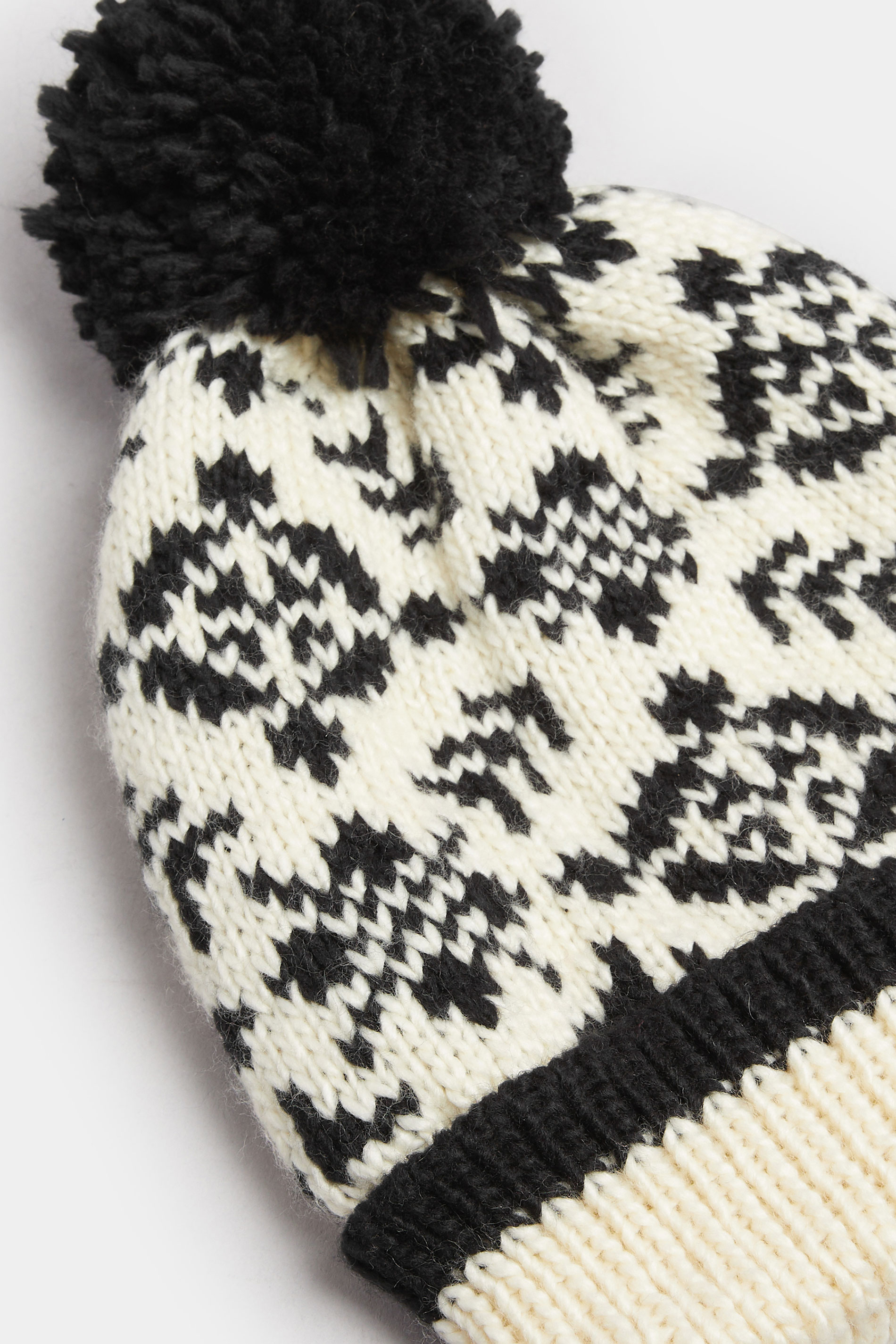 Ivory White Fairisle Pom Pom Bobble Hat | Yours Clothing 2