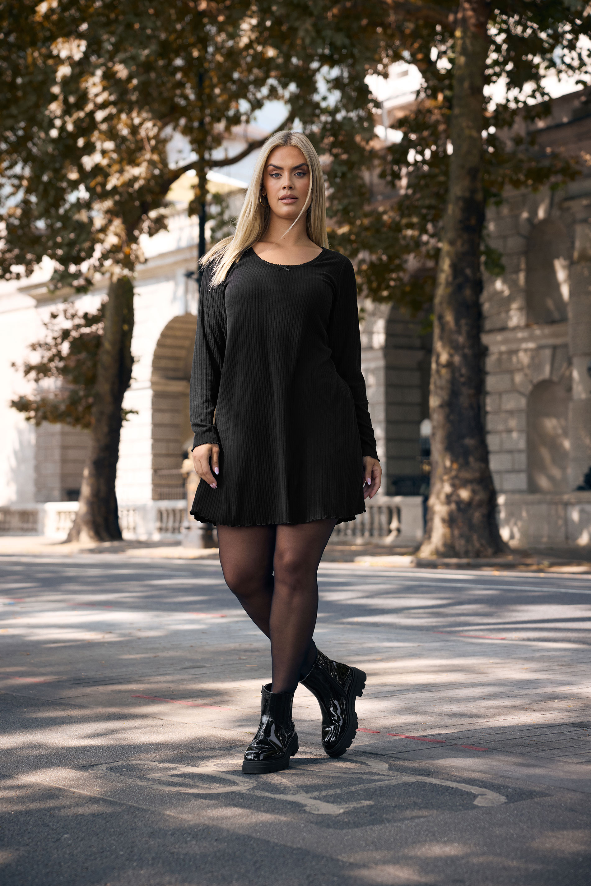 YOURS Plus Size Black Ribbed Tunic Mini Dress | Yours Clothing 3