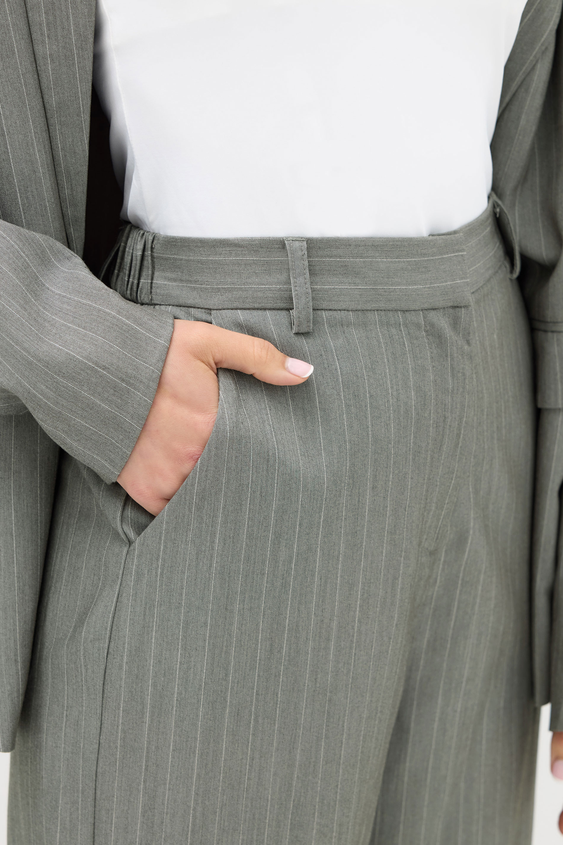 LTS PREMIUM Tall Grey Stripe Wide Leg Trousers | Long Tall Sally 6
