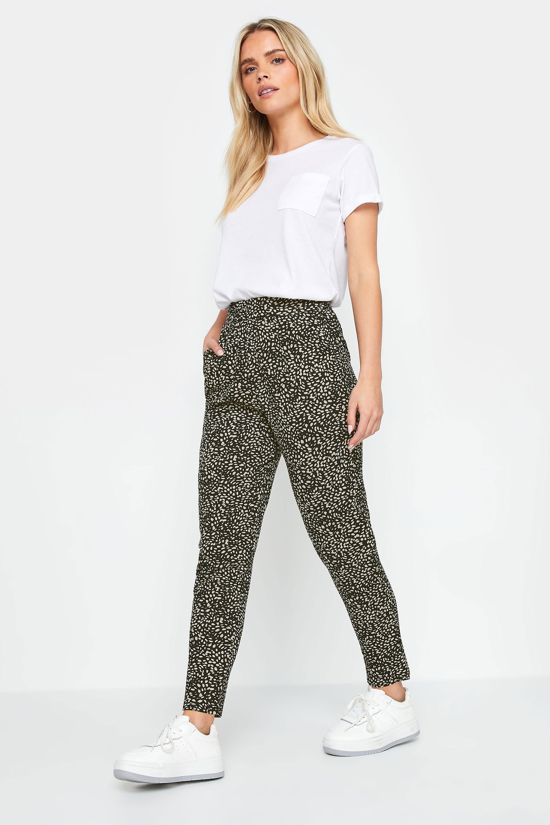 M&Co Petite Natural & Black Spot Print Harem Trousers | M&Co 2