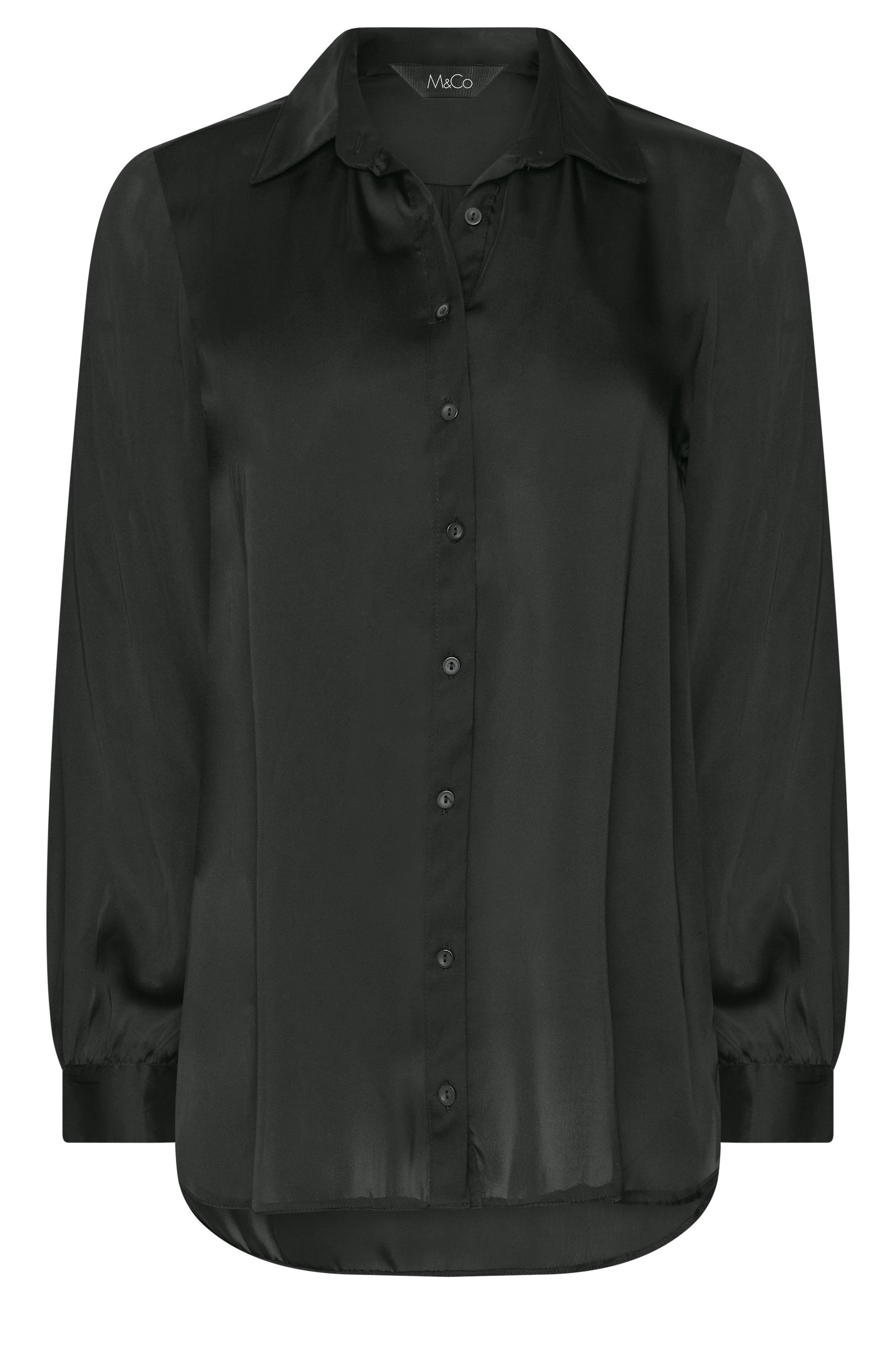 M&Co Women's Black Satin Button Through Shirt| M&Co | M&Co