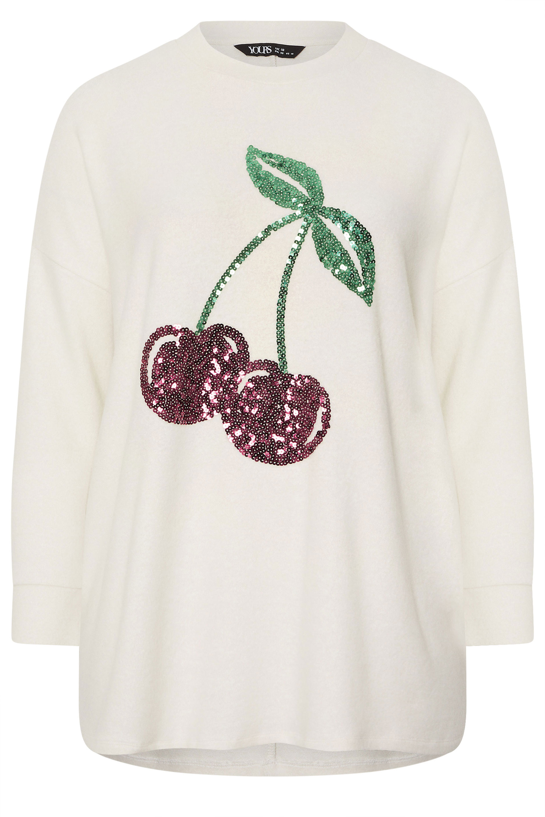 YOURS Plus Size Cream Cherry Sequin Embellished Jumper | Yours Clothing 5